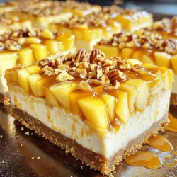 To make Caramel Apple Cheesecake Bars, you need some simple and tasty items. Here is the list of ingredients: - 1 ½ cups graham cracker crumbs - ½ cup unsalted butter, melted - 2 tablespoons granulated sugar - 2 (8 oz) packages cream cheese, softened - ¾ cup brown sugar, packed - 2 large eggs - 1 teaspoon vanilla extract - 2 cups peeled and diced apples (Granny Smith or Honeycrisp) - ½ teaspoon cinnamon - ½ cup caramel sauce (store-bought or homemade) - ¼ cup chopped pecans (optional) Each ingredient plays a key role in the final taste and texture of the bars. The graham cracker crumbs create a buttery crust, while the cream cheese gives a rich, creamy filling. The apples add a sweet-tart taste, and the caramel sauce brings it all together with its gooey sweetness. If you love nuts, the chopped pecans add a delightful crunch. Remember, using fresh ingredients makes a big difference in flavor! 1. Preheat your oven to 350°F (175°C). This step warms the oven so the crust cooks well. 2. In a medium bowl, mix 1 ½ cups of graham cracker crumbs, ½ cup melted unsalted butter, and 2 tablespoons of granulated sugar. Stir until it looks like wet sand. 3. Press this mixture evenly into the bottom of a greased 9x13 inch baking dish. Make sure it’s flat and even. Bake for 10 minutes, then let it cool slightly. 1. In a large mixing bowl, beat 2 (8 oz) packages of softened cream cheese and ¾ cup of brown sugar together. Use an electric mixer until it’s smooth and creamy. 2. Add in 2 large eggs, one at a time. Mix well after each egg. Stir in 1 teaspoon of vanilla extract to add flavor. 1. Gently fold in 2 cups of peeled and diced apples. I like using Granny Smith or Honeycrisp apples for their crispness. 2. Mix in ½ teaspoon of cinnamon to bring warmth and spice to the filling. 1. Pour the apple cheesecake filling over the cooled crust. Spread it evenly with a spatula. 2. Bake for 30-35 minutes. The edges should be set, and the center should be slightly jiggly. This ensures a creamy texture. 1. Allow the cheesecake bars to cool completely at room temperature. This step is key for the filling to set. 2. Once cooled, drizzle ½ cup of caramel sauce over the top. Add ¼ cup of chopped pecans if you like a crunchy texture. 1. Cut the chilled cheesecake into bars. Aim for nice squares for serving. 2. Drizzle extra caramel sauce on top for a sweet finishing touch. Enjoy your treats! For caramel apple cheesecake bars, the best apples are Granny Smith and Honeycrisp. Both types bring a nice balance of sweet and tart flavors. Granny Smith apples are crisp and have a strong tartness. Honeycrisp apples are sweet and juicy, adding richness to the bars. You can mix both for added depth in taste. Always choose firm apples. Soft apples will not hold their shape during baking. To get the best crust, use fresh graham cracker crumbs. Crush them finely for a smooth texture. Mix the crumbs with melted unsalted butter and sugar well. The mixture should hold together when pressed. Make sure to pack the crust tightly in the baking dish. Bake it for about 10 minutes. This sets the crust and makes it firm. Let it cool slightly before adding the filling. To store leftover cheesecake bars, let them cool completely. Place them in an airtight container. Keep them in the fridge for up to a week. If you want to reheat them, use the microwave. Heat each bar for about 15-20 seconds. This warms them up without making them soggy. You can also freeze the bars. Wrap them tightly in plastic wrap and foil. They will keep for up to three months in the freezer. {{image_2}} You can switch up the flavor of these bars easily. Adding spices makes a big impact. Try mixing in nutmeg or allspice. These spices bring warmth and depth to the dish. You can start with 1/4 teaspoon of nutmeg or allspice. This small amount can change the taste in a delightful way. If you want to make these bars nut-free, skip the pecans. You can also use seeds like sunflower seeds instead. This keeps the crunch while avoiding nuts. Just sprinkle them on top like you would with pecans. This small tweak still keeps the dessert tasty and fun. To make these bars gluten-free, swap the graham cracker crumbs. Use gluten-free crackers instead. They work just as well and give you the same great crust. Look for brands that have a good flavor and texture. This way, everyone can enjoy your delicious caramel apple cheesecake bars! To keep your caramel apple cheesecake bars fresh, refrigerate them. Place the bars in an airtight container. This helps seal in moisture and flavor. You can also cover the dish tightly with plastic wrap. The bars should stay fresh in the fridge for up to five days. If you want to save some bars for later, freezing is easy. First, cut the bars into squares. Wrap each piece in plastic wrap. Then place the wrapped bars in a freezer-safe bag or container. They can last in the freezer for up to three months. When you're ready to enjoy, simply take them out and thaw them in the fridge overnight. Caramel apple cheesecake bars have a good shelf life. In the fridge, they last about five days. If frozen, they can stay tasty for three months. Always check for any signs of spoilage before eating. Enjoy your creamy, delicious treat! You can try using mascarpone or ricotta cheese. Both give a nice texture. Mascarpone adds creaminess, while ricotta offers a lighter feel. Blend them with sugar just like cream cheese. This can change the flavor too, but it can be tasty. You can make your own caramel sauce easily. Just cook sugar and water over medium heat. Stir until it melts and turns golden. Then, add butter and cream. This gives a rich caramel. If you want a quick fix, use sweetened condensed milk. Heat it in a pan, stirring until it thickens. Yes, you can prepare the bars a day ahead. Just store them in the fridge. Cover them well to keep moisture in. If you want to freeze, cut them into bars first. Place them in a freezer-safe container. They can last for up to three months. Look for the edges to be set and firm. The center should still be a bit jiggly. It will firm up as it cools. You can also insert a toothpick. If it comes out clean or with a few crumbs, they are ready. In this post, we covered how to make delicious cheesecake bars. You learned about the key ingredients, from graham cracker crumbs to diced apples. I provided step-by-step instructions for creating the crust and filling. You also discovered tips for storage and flavor variations. These bars are perfect for any occasion. Enjoy making them your own and impress your family and friends. Don’t hesitate to experiment with spices and toppings. Happy baking!