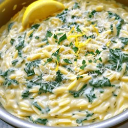 - 1 cup orzo pasta - 2 tablespoons olive oil - 4 cloves garlic, minced - 1 medium onion, finely chopped Orzo pasta is small and cooks quickly. It absorbs flavors well, making it perfect for this dish. Olive oil adds richness and helps sauté the onion and garlic. Fresh garlic gives a strong taste, while the onion adds sweetness. - 1 cup heavy cream - 1/2 cup grated Parmesan cheese - Zest of 1 lemon - Juice of 1 lemon Heavy cream makes the dish creamy and rich. Parmesan cheese adds a salty taste that pairs well with the lemon. Lemon zest brings brightness, while lemon juice adds tang. Together, they create a balanced flavor. - 1 cup fresh spinach, roughly chopped - 1 teaspoon dried thyme - Salt and pepper to taste Fresh spinach adds a pop of color and nutrients. Dried thyme gives an earthy flavor that complements the lemon. Salt and pepper enhance all the tastes, making each bite savory. These ingredients combine to make a dish that feels light yet satisfying. Sautéing the Onion and Garlic Start by heating 2 tablespoons of olive oil in a large pot over medium heat. Once the oil is warm, add 1 medium onion, finely chopped. Sauté the onion for about 3-4 minutes. You want it to look glossy and soft. Then, stir in 4 cloves of minced garlic. Cook for another 1-2 minutes until the garlic smells great. Coating the Orzo Next, add 1 cup of orzo pasta to the pot. Stir it well to coat the pasta with the oil, onion, and garlic. Let the orzo cook for about 2 minutes, stirring occasionally. This step adds flavor to the orzo. Adding Vegetable Broth Now it's time to bring in the liquid. Pour in 4 cups of vegetable broth. Don’t forget to season with salt, pepper, and 1 teaspoon of dried thyme. Bring the mixture to a boil. Simmering the Mixture Once boiling, reduce the heat to low and cover the pot. Let it simmer for about 10-12 minutes. You want the orzo to be al dente and absorb most of the broth. Adding Cream and Spinach When the orzo is ready, stir in 1 cup of heavy cream, 1 cup of roughly chopped fresh spinach, 1/2 cup of grated Parmesan cheese, the zest of 1 lemon, and the juice of 1 lemon. Mix everything until it looks creamy and well combined. Adjusting Seasonings Cook for another 2-3 minutes while stirring often. This helps the spinach wilt and the mixture heat through. Taste it and adjust the seasoning if needed. You can add more lemon juice, salt, or pepper to make it perfect. How to Avoid Mushy Orzo To keep your orzo firm, watch the cooking time closely. Follow the package instructions for al dente cooking. Stir often while it simmers. If you notice too much liquid, reduce the heat slightly. You want it creamy, not soupy. Best Practices for Sautéing When you sauté, use medium heat. This lets the onion get soft without burning. Add garlic after the onion. Garlic cooks fast, so keep an eye on it. If it browns too much, it can taste bitter. Stir often to mix flavors. Garnishes for Presentation Garnish your dish to make it pop. Fresh parsley adds color and freshness. A sprinkle of Parmesan cheese gives a nice touch. A lemon wedge on the side boosts both looks and flavor. Ideal Pairings with the Dish This orzo pairs well with grilled chicken or shrimp. A light salad with greens and a lemon vinaigrette complements the dish. You can also serve it with crusty bread to soak up the sauce. How to Make it Extra Creamy For added creaminess, use more heavy cream or a splash of milk. Stir in cream just before serving for the best texture. If you want a richer flavor, try mixing in cream cheese or sour cream. Adjusting Flavor Profiles Taste your dish before serving. If it needs more zing, add more lemon juice or zest. A pinch of red pepper flakes can give it a nice kick. Experiment with herbs like basil or dill to change the flavor. {{image_2}} Using Different Types of Pasta You can swap orzo with other pasta types. Try small shells or ditalini. These shapes hold sauce well and add a nice bite. Keep the cooking time in mind, as it may change slightly. Dairy-Free Alternatives If you want a dairy-free dish, use coconut cream or cashew cream. Both options give a creamy texture. Nutritional yeast can replace Parmesan for a cheesy taste without dairy. Adding Proteins (e.g., chicken or shrimp) To make this dish heartier, throw in cooked chicken or shrimp. Cooked chicken can be diced and added as you finish. For shrimp, add them during the last few minutes to cook through. Incorporating Other Vegetables (e.g., bell peppers, mushrooms) Feel free to mix in other veggies. Diced bell peppers or sliced mushrooms work great. Add them when you sauté the onion and garlic for extra flavor. Summer Freshness (e.g., tomatoes) In summer, toss in fresh diced tomatoes. They add juiciness and vibrant color. Use cherry tomatoes for a sweeter taste. Fall/Winter Comfort (e.g., butternut squash) For fall, add roasted butternut squash. It brings warmth and a sweet, nutty flavor. Cube the squash and roast it before adding to the dish. After enjoying your meal, store leftovers in an airtight container. Keep them in the fridge. This dish is best eaten fresh, but it lasts well. It can stay in the fridge for about 3 to 4 days. Make sure to let it cool down before sealing. You can freeze One Pot Creamy Lemon Garlic Orzo if you want to save some for later. To freeze it, let it cool first. Then, place it in freezer-safe bags or containers. Remove as much air as you can to avoid freezer burn. It can last up to 2 months in the freezer. When you're ready to eat, thaw it overnight in the fridge. This keeps the texture nice. You can reheat your orzo on the stovetop or in the microwave. On the stovetop, add a splash of broth or cream. Heat it over low heat, stirring often. This helps keep it creamy. In the microwave, use a microwave-safe bowl. Add a little cream or broth to keep it moist. Heat it in short bursts, stirring in between. This way, you get a warm and creamy dish again. Can I make this dish ahead of time? Yes, you can prepare this dish in advance. Cook it, cool it, and store it in the fridge. Just reheat it gently on the stove. Add a bit more cream or broth to keep it creamy. What can I substitute for orzo? You can use other pasta shapes like ditalini or small shells. Quinoa or rice can also work well. Adjust cooking times based on the pasta or grain you choose. Can I cook orzo in advance? Yes, you can cook orzo ahead of time. Just follow the package directions. Allow it to cool before storing. Add a splash of oil to keep it from sticking. How can I adjust the recipe for dietary restrictions? For a gluten-free version, use gluten-free pasta. For a dairy-free option, swap the heavy cream with coconut milk. Nutritional yeast can replace the Parmesan cheese for a vegan touch. Why is my orzo sticky? Sticky orzo often happens when it's overcooked or lacks enough liquid. Always follow the cooking time closely. Stir in a bit of olive oil after cooking to help separate the pasta. How to make it more flavorful? Add more herbs like basil or oregano. You can also squeeze in extra lemon juice for a nice zing. Try adding sautéed mushrooms or sun-dried tomatoes for depth. This blog post covered how to make creamy lemon garlic orzo. We explored key ingredients like orzo pasta, olive oil, garlic, and spinach. You learned step-by-step instructions for cooking and finishing touches. Tips shared include avoiding mushy orzo and serving suggestions for garnishes. In the end, this dish is quite versatile. You can adapt it with different ingredients and serve it any season. Try making it your own, and enjoy the creamy richness it brings to your table. Your cooking adventures can only grow from here!