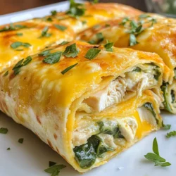 - 2 cups cooked chicken, shredded - 1 cup shredded mozzarella cheese - 1/2 cup cream cheese, softened - 4 large flour tortillas You start with cooked chicken. Shredded chicken works best. It blends well with cheese. For cheese, I love using mozzarella. It melts great. Cream cheese adds a rich, creamy texture. Use flour tortillas for easy wrapping. They hold all the goodness inside. - 4 garlic cloves, minced - 1/4 cup fresh parsley, chopped - 1 teaspoon Italian seasoning - 1 cup baby spinach Garlic gives a strong flavor. Fresh parsley adds a nice touch. Italian seasoning enhances the taste. Don't forget baby spinach. It adds a pop of color and nutrition. These ingredients make the wraps fresh and tasty. - 1 tablespoon olive oil - Salt and pepper to taste Olive oil is for cooking the tortillas. It makes them golden brown. Add salt and pepper for flavor. Adjust these to your liking. These simple steps create a delicious meal. {{ingredient_image_1}} - Mixing the filling First, grab a large bowl. Combine 2 cups of shredded chicken, 1 cup of mozzarella cheese, and 1/2 cup of cream cheese. Add in 4 minced garlic cloves and 1/4 cup of chopped parsley. Finally, sprinkle in 1 teaspoon of Italian seasoning. Stir until everything is mixed well. - Seasoning the mixture Now, taste the mixture. Add salt and pepper to suit your liking. This step is key to bringing out the flavors. Once seasoned, set the mixture aside while you prepare the tortillas. - Warming tortillas Heat 1 tablespoon of olive oil in a skillet over medium heat. Place one tortilla in the skillet. Warm it for about 30 seconds on each side. You want it soft and easy to roll. - Assembling the wraps After warming, lay the tortilla flat. Spread 1/4 of the chicken and cheese mixture in the center. Top it with a handful of baby spinach. Fold in the sides and roll it tightly from the bottom to the top. Make sure the filling stays inside. Repeat for the rest of the tortillas. - Skillet method for finishing If you want a crispy finish, place the wraps seam side down in the skillet. Cook for 2-3 minutes on each side. You want them golden brown and the cheese melty. - Best way to slice and serve Once cooked, slice the wraps in half diagonally. This makes them easy to eat. Serve warm on a platter. You can add a side of marinara sauce for dipping and garnish with extra parsley for a fresh touch. To make the best cheesy garlic chicken wraps, start with the tortillas. Avoid soggy tortillas by warming them in a skillet. Heat each tortilla for 30 seconds on each side. This makes them soft and easy to fold. If the tortilla is cold, it might tear when you roll it. Next, let's focus on the cheese. To ensure that the cheese melts perfectly, use both mozzarella and cream cheese. When you mix the cheeses with the chicken, they blend well. This mix creates a gooey and rich filling. If you want extra meltiness, return the finished wraps to the skillet for a few minutes. This will make the outside golden and the cheese inside oozy. When serving your wraps, pair them with something tasty. Marinara sauce is a great choice for dipping. It adds a nice touch of flavor. For a fresh look, arrange the wraps on a big platter. Garnish with extra parsley for color. You can also add a side salad for a crunchy contrast. Feel free to swap out ingredients to fit your needs. If you're looking for a lighter option, use grilled vegetables instead of chicken. You can also use whole wheat tortillas for a healthier choice. Want some heat? Add diced jalapeños or a sprinkle of red pepper flakes to the filling. To explore flavor variations, try using different herbs. Fresh basil or cilantro can give a fresh twist. You can even use different cheese types like cheddar or pepper jack. Each choice can change the taste in a fun way! Pro Tips Use Rotisserie Chicken: For a quicker preparation, consider using store-bought rotisserie chicken. It saves time and adds extra flavor! Experiment with Cheese: Feel free to mix different cheeses like cheddar or pepper jack for a unique twist on the flavor profile. Make It Spicy: Add sliced jalapeños or a dash of hot sauce to the chicken mixture for an extra kick. Wrap Storage: If you have leftovers, store the wraps in an airtight container in the fridge. They can be reheated in a skillet or microwave. {{image_2}} You can change the spice level in your Cheesy Garlic Chicken Wraps. If you like heat, try adding diced jalapeños or a dash of hot sauce. This gives your wraps a spicy kick! For a milder taste, use sweet peppers instead. You can also explore herb-infused options. Add fresh basil or cilantro for a fresh twist. You can even sprinkle in some smoked paprika for a smoky flavor. These changes can really boost the taste! If you want a different texture, try oven-baked wraps. Preheat your oven to 400°F (200°C). Place your wraps on a baking sheet and bake for about 15 minutes. This makes them crispy and golden. You can also use an air fryer. Set it at 375°F (190°C) and cook the wraps for 8-10 minutes. This method keeps them nice and crispy while cutting down on oil. Switch up the fillings for a new twist. You can make vegetarian wraps using roasted vegetables or black beans. These options add great flavor and texture. For protein lovers, try using different meats. Shredded turkey or beef work well too. You can even use tofu for a plant-based option. Each filling brings a unique taste to your wraps! To keep your Cheesy Garlic Chicken Wraps fresh, store them in a proper container. Use an airtight container to prevent moisture loss. You can also wrap them tightly in plastic wrap or aluminum foil. This helps keep the wraps nice and soft. For best quality, eat the wraps within three days. After that, the flavor may fade. Reheating your wraps is key to enjoying them again. The best way is to use a skillet. Heat it over medium heat. Place the wrap in the skillet for about 2-3 minutes on each side. This keeps the cheese melty and the wrap crisp. You can also use a microwave, but this may make the wrap a bit soggy. If you choose the microwave, heat for 30 seconds and check if it’s warm enough. If you want to save your wraps for later, freezing is a great option. Wrap each one in plastic wrap and then place them in a freezer bag. This helps prevent freezer burn. For best taste, eat them within two months. To thaw, move the wraps to the fridge overnight. You can then reheat them as mentioned earlier for the best flavor. To store Cheesy Garlic Chicken Wraps, wrap them tightly in plastic wrap or foil. Place the wrapped wraps in an airtight container. This keeps them fresh. You can store them in the fridge for up to three days. If you want to keep them longer, place them in the freezer. They can last up to two months in the freezer. To reheat, thaw them in the fridge overnight. Then, warm them in a skillet or microwave until hot. Yes, you can use different types of cheese in your wraps. Cheddar cheese adds a sharp flavor. Pepper jack cheese adds a spicy kick. Creamy goat cheese can give a nice tang. Feel free to mix and match cheeses to find your favorite flavor. Just remember to keep the total amount of cheese similar to the recipe. The total time to cook Cheesy Garlic Chicken Wraps is about 30 minutes. Prep time takes about 15 minutes. Cooking those wraps in the skillet takes another 15 minutes. You can also skip the skillet step if you prefer not to crisp them up. Just serve them fresh after wrapping. In this post, we explored the delicious world of Cheesy Garlic Chicken Wraps. You learned about the key ingredients, from cooked chicken to various cheese types, and essential seasonings. We detailed each step, from preparing the filling to cooking the wraps. Our tips help avoid soggy tortillas while ensuring gooey cheese. With possible variations and storage tips, you can enjoy these wraps anytime. Get creative with flavors, and impress your friends and family with a dish that's both tasty and versatile. Happy cooking!