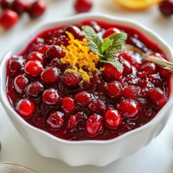 - 12 oz fresh cranberries - 1 cup orange juice - Zest of 1 orange Fresh ingredients play a key role in your sauce. I use 12 ounces of fresh cranberries, which is about three cups. These bright red berries give your sauce a vibrant color and tart taste. You also need one cup of fresh orange juice. It adds sweetness and a zesty kick. Don't forget the zest of one orange! The zest gives a lovely aroma and extra flavor. - 1 cup brown sugar - 1 tablespoon cinnamon - 1 teaspoon allspice - Pinch of salt Sweeteners and spices bring depth to the sauce. I recommend one cup of brown sugar. Brown sugar melts well and gives a rich flavor. Then, add one tablespoon of cinnamon for warmth and spice. One teaspoon of allspice adds a hint of nutmeg and clove. A pinch of salt balances out the sweetness and enhances all the flavors. - 1 teaspoon vanilla extract To finish, I add one teaspoon of vanilla extract. This gives the sauce a smooth, sweet note. Vanilla enhances the overall taste and makes your sauce stand out. With these ingredients, you create a bold and flavorful cranberry sauce perfect for any meal. {{ingredient_image_1}} First, rinse the fresh cranberries. Use cold water to wash them well. Look for any that are soft or wrinkled. Discard those bad ones. You want only firm, fresh cranberries for great flavor. Next, grab a medium-sized saucepan. Combine 1 cup of orange juice, 1 cup of brown sugar, and a pinch of salt. Place the saucepan over medium heat. Stir until the sugar fully dissolves. This will create a sweet and tangy base for your sauce. Now it’s time to add spices. Stir in 1 tablespoon of cinnamon, 1 teaspoon of allspice, and the zest of 1 orange. Let this mixture heat for about 2 minutes. This helps the spices release their rich flavors. Then, add your rinsed cranberries to the saucepan. Bring the mixture to a boil. Once it boils, reduce the heat to low. Allow the cranberries to simmer for 10 to 15 minutes. You’ll know it’s ready when the cranberries burst and the sauce thickens. To make the best bourbon cranberry sauce, stir frequently. This helps prevent the sauce from sticking to the pot. As the cranberries cook, watch for them to burst. This is key for getting the right texture. You want soft cranberries that still hold their shape. For a festive touch, serve the sauce in a nice bowl with mint on top. This adds color and freshness. Pair the sauce with roasted turkey or ham. It also works well on crostini for a great appetizer. Your guests will love this elegant presentation. If you don’t have orange juice, you can use apple juice instead. It gives a nice sweet flavor. For brown sugar, try using honey or maple syrup. These substitutes will still add the sweetness you need. Adjust the amounts based on your taste. Pro Tips Fresh is Best: Use fresh cranberries for the best flavor and texture. Frozen cranberries can be used, but they may alter the sauce's consistency. Adjust Sweetness: Taste the sauce as it simmers and adjust the sugar according to your preference. You can add more for a sweeter sauce or reduce it for a tart finish. Flavor Infusion: For an extra layer of flavor, consider adding a splash of apple cider or a hint of ginger to the sauce while it simmers. Make Ahead: This cranberry sauce can be made up to a week in advance. It tastes even better after the flavors have had time to meld in the refrigerator. {{image_2}} You can give your bourbon cranberry sauce a bold twist by adding more spices. Nutmeg and ginger work well. Just a pinch of nutmeg adds warmth. A dash of ginger gives it a nice kick. You can also add dried fruits. Raisins or currants bring a sweet touch. They add texture and surprise to each bite. If you want a festive sauce without bourbon, you can skip it easily. Just add a bit more orange juice for depth. This keeps the sauce bright and fresh. You can also include a splash of vanilla extract. It brings out the sweetness and pairs well with cranberries. You don’t have to stick with orange juice only. Experiment with lemon or grapefruit juice. Lemon adds a nice tartness that brightens the flavor. Grapefruit juice gives it a unique, zesty kick. Both options can take your sauce to a new level. To store your bourbon cranberry sauce, cool it to room temperature first. Then, transfer it to an airtight container. This helps keep the sauce fresh and tasty. Make sure the lid is tight to block air. Place it in the fridge right away. Your bourbon cranberry sauce will stay fresh for about one week in the fridge. Keep an eye on it and check for any changes in smell or color. If it looks or smells off, it's best to toss it. Enjoy it over several meals for a tasty boost! You can freeze the sauce if you want to keep it longer. Pour the cooled sauce into a freezer-safe container. Leave some space at the top, as it will expand when frozen. Seal the container well. To thaw, place it in the fridge overnight. You can also microwave it on low. Stir it well after thawing to mix the flavors back together. Enjoy your sauce later with ease! Yes, you can use frozen cranberries in this recipe. Just be sure to thaw them first. Drain any excess liquid before you add them to the pot. This helps keep the sauce from becoming too watery. The flavor will still be bright, and you'll have a tasty sauce. Frozen cranberries may take a little longer to cook, so watch them closely. Bourbon cranberry sauce can last about one week in the fridge. Store it in an airtight container to keep it fresh. If you notice any change in color or smell, it’s best to discard it. For longer storage, you can freeze it. Just remember to leave some space in the container for expansion. Yes, you can make this sauce ahead of time! In fact, it tastes even better after sitting for a day or two. Just make sure to cool it completely before refrigerating. When ready to serve, you can enjoy it cold or gently heat it on the stove. This makes it a great dish for holiday meals. This blog post covers how to make a delicious cranberry sauce. We looked at fresh ingredients, spices, and tips to enhance flavors. You also learned the step-by-step process and creative serving ideas. With simple swaps and storage tips, making it is easy. In the end, this cranberry sauce can elevate any meal. Enjoy experimenting with flavors and impress your guests!