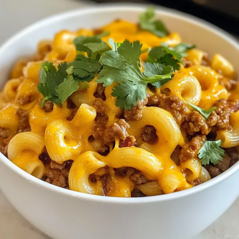 To make Minute Chili Mac and Cheese, gather these ingredients: - 1 cup elbow macaroni - 1 can (15 oz) chili (with or without beans) - 1 cup shredded cheddar cheese - ½ cup milk - 1 tablespoon olive oil - ½ teaspoon garlic powder - ½ teaspoon onion powder - ½ teaspoon smoked paprika - Salt and pepper to taste These ingredients work together to create a rich and hearty dish. For a fresh touch, consider these garnishes: - Fresh cilantro - Fresh parsley Both add color and flavor to your dish. You can sprinkle them on top right before serving. You can swap out some ingredients based on what you have: - Use any pasta shape instead of elbow macaroni. - Try different types of cheese, like Monterey Jack or pepper jack. - If you want a healthier option, use low-fat milk. - For a meatier dish, add cooked ground beef or turkey. - If you want it vegan, use plant-based chili and cheese. These swaps let you customize the recipe to your taste or diet. Enjoy your cooking! {{ingredient_image_1}} To start, grab a medium saucepan. Fill it with 4 cups of water and add a pinch of salt. Bring the water to a boil over high heat. Once it bubbles, add 1 cup of elbow macaroni. Cook the macaroni according to the package instructions. This usually takes about 7 to 8 minutes. You want it to be al dente, so it has a little bite. When it’s done, drain the macaroni in a colander. Set it aside for now. While the macaroni cooks, it's time to make the chili mixture. In a separate bowl, combine 1 can of chili, ½ cup of milk, ½ teaspoon of garlic powder, ½ teaspoon of onion powder, and ½ teaspoon of smoked paprika. Add a pinch of salt and pepper for extra flavor. Stir this mix well until all the ingredients blend. This mixture adds a rich taste to your dish. Now that your macaroni and chili mixture are ready, it’s time to combine them. Return the drained macaroni to the saucepan. Pour the chili mixture over the macaroni. Use medium heat to warm it all up. Stir gently to combine everything well. Next, gradually add 1 cup of shredded cheddar cheese. Keep stirring until the cheese melts into a creamy sauce. This takes about 2 minutes. Taste it and adjust the seasoning with more salt and pepper if needed. Once it thickens slightly, remove it from heat. Serve hot and add fresh cilantro or parsley on top if you like. Enjoy your Minute Chili Mac and Cheese! To make a creamy cheese sauce, use shredded cheese, not blocks. Shredded cheese melts better and blends well. Add cheese slowly while stirring. This helps it melt smoothly. Start with warm chili and milk mix. The heat helps the cheese melt faster. If the sauce is too thick, add a splash of milk. This keeps it creamy. One common mistake is cooking cheese too long. This can make it grainy. Stir constantly when adding cheese to avoid clumps. Another mistake is not seasoning enough. Taste your dish and adjust salt and pepper as needed. Lastly, don’t rush the rest period before serving. Letting it sit a few minutes thickens the sauce. To boost flavor, add spices like smoked paprika and garlic powder. These give depth to the dish. Fresh herbs like cilantro or parsley add brightness. If you enjoy heat, try adding jalapeños or hot sauce. You can also mix in cooked vegetables for extra nutrition. Consider using different beans in the chili for varied texture. Pro Tips Use Quality Chili: Opt for a good quality canned chili for enhanced flavor. If you have time, try making your own chili from scratch for a personal touch. Cheese Variations: Experiment with different types of cheese like pepper jack for a spicy kick or mozzarella for a milder flavor that melts beautifully. Add Veggies: Incorporate vegetables such as bell peppers or corn into the chili mixture for added nutrition and texture. Just sauté them briefly before adding the chili. Make it Spicy: If you enjoy heat, consider adding jalapeños or a dash of hot sauce to the chili mixture to amp up the spice level. {{image_2}} You can easily make Minute Chili Mac and Cheese vegetarian. Start by using vegetarian chili. Look for canned versions with beans and veggies. This simple swap keeps the dish full of flavor. You can also add cooked lentils or black beans for extra protein. Adding diced bell peppers or zucchini can enhance texture and taste. If you like spice, there are many ways to heat up your dish. You can mix in diced jalapeños or a splash of hot sauce. Adding cayenne pepper to the chili mixture gives it a kick. For a smoky flavor, use chipotle chili powder. Adjust the heat to match your taste. Changing a few ingredients can create new flavors in your dish. Try using different types of cheese, like pepper jack or gouda. You can also swap the elbow macaroni for penne or shells. If you want a creamier sauce, use more milk or add cream cheese. For a hearty touch, mix in corn or spinach. Each swap can make your meal unique. To store your Minute Chili Mac and Cheese, let it cool first. Place it in an airtight container. You can keep it in the fridge for up to three days. If you want to enjoy it later, store it in smaller portions. This way, you can just grab what you need. When you're ready to eat your leftovers, you can reheat them easily. Pour the chili mac into a saucepan over low heat. Stir often to ensure even warming. You can also add a splash of milk to make it creamy again. If you prefer the microwave, use a microwave-safe bowl. Heat it in 30-second bursts, stirring in between. If you want to freeze your chili mac, it’s simple. First, let it cool completely. Then, scoop it into freezer bags. Make sure to squeeze out the air. This will help keep it fresh. You can freeze it for up to three months. To defrost, move it to the fridge overnight before reheating. Yes, you can use different cheeses. Try Monterey Jack for a mild flavor. Pepper Jack adds a nice kick. You can also mix cheeses for a richer taste. Just remember, the melting quality matters. Cheddar melts well, so it’s a good choice. To make this dish dairy-free, use plant-based cheese. Look for brands that melt well. Substitute milk with almond or oat milk. These options keep the dish creamy. You can also skip cheese and add more spices for flavor. You can add many fun ingredients! Try diced bell peppers for crunch. Corn adds sweetness and texture. Black olives or jalapeños give it a kick. For a protein boost, add cooked chicken or turkey. Beans can also enhance the dish and add fiber. In this post, I covered the key steps to make chili mac and cheese. We discussed the ingredients you need and some optional garnishes to enhance flavor. You learned how to avoid common mistakes and ways to achieve a creamy texture. We also explored fun variations and how to store leftovers for later. Chili mac and cheese is versatile, and you can easily make it your own. Enjoy cooking and savor the rich, comforting flavors of this dish!