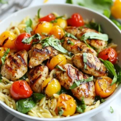 - 1 lb chicken breast, diced - 1 cup orzo pasta - 2 cups chicken broth - 1 cup cherry tomatoes, halved - 1 cup baby spinach - 1/4 cup balsamic vinegar - 2 tablespoons olive oil - 1 teaspoon garlic powder - 1 teaspoon dried oregano - Salt and pepper to taste - Fresh basil, for garnish Gathering the right ingredients is key to making this dish shine. First, you need chicken breast. Dicing it helps it cook evenly. Next, orzo pasta adds a nice texture. It absorbs flavors well. For liquid, chicken broth keeps the dish moist and tasty. Cherry tomatoes give a burst of sweetness. Halving them allows their juices to mix in. Baby spinach adds color and nutrition. It wilts down nicely in the pan. Balsamic vinegar brings a rich tang that makes every bite special. Don’t forget the olive oil! It helps sauté the chicken and adds flavor. Garlic powder and oregano bring a warm depth to the dish. Lastly, season with salt and pepper to suit your taste. Fresh basil makes a beautiful garnish and adds freshness. This mix of ingredients creates a hearty, flavorful meal. Each element plays a role in making the Balsamic Chicken Orzo Skillet tasty and satisfying. {{ingredient_image_1}} Heat a large skillet over medium heat and add the olive oil. Once hot, add the diced chicken. Use salt, pepper, garlic powder, and oregano for flavor. Sauté the chicken for about 5 to 7 minutes until it turns golden brown and is fully cooked. This step is key for building a great base of flavor. After the chicken cooks, push it to the sides of the skillet. In the center, add the orzo, halved cherry tomatoes, and chicken broth. Stir to mix everything well. Bring the mixture to a simmer. Lower the heat to cook gently. Cover the skillet for about 10 to 12 minutes. Stir occasionally. This helps the orzo absorb the broth nicely, giving it a soft texture. Once the orzo is tender, stir in the baby spinach and balsamic vinegar. Cook for an additional 2 minutes. This wilts the spinach and adds a tasty zing. Taste the dish and adjust the seasoning if needed. Remove it from the heat, letting it rest for a couple of minutes. This enhances the flavors before serving. To keep your chicken tender, choose fresh, high-quality meat. Cut it into even pieces. This helps it cook evenly. Sauté the chicken until it’s golden brown. Avoid cooking it too long; this can dry it out. For orzo, use chicken broth instead of water. This adds more flavor. Stir the orzo occasionally while it simmers. This stops it from sticking together. When it's done, it should be soft but still firm. For a beautiful dish, serve the orzo in a large bowl. You can also use individual bowls for a nice touch. Garnish with fresh basil leaves for color. A drizzle of balsamic reduction on top adds a fancy look and taste. One common mistake is overcooking the chicken or orzo. Keep an eye on both while cooking. If the chicken is dry, it won’t taste good. The orzo should be tender but not mushy. Another mistake is not adjusting the seasoning. Taste your dish before serving. If it needs more salt or pepper, add it. Adjusting the flavor can make a big difference. Pro Tips Marinate the Chicken: For extra flavor, marinate the diced chicken in balsamic vinegar, olive oil, garlic powder, and oregano for at least 30 minutes before cooking. Use Fresh Herbs: Fresh basil can elevate the dish; consider adding it towards the end of cooking or as a garnish for a burst of flavor. Variations on Vegetables: Feel free to add other vegetables like zucchini or bell peppers for additional color and nutrition. Leftovers Storage: This dish stores well in the refrigerator for up to 3 days; reheat gently on the stovetop with a splash of chicken broth to prevent drying out. {{image_2}} You can customize this dish by changing the protein. Instead of chicken, try shrimp or tofu. Both options cook well and soak up flavors nicely. You can also swap in different veggies. Zucchini or bell peppers add great taste and color. Just chop them up and toss them in when you add the orzo. To boost flavor, consider adding cheese. Feta or Parmesan work wonders in this dish. They melt slightly and add creaminess. Another idea is to sprinkle in some red pepper flakes. This adds a nice kick and makes the dish more exciting. Feel free to play with flavors until you find the mix you love. If you need a gluten-free version, use gluten-free orzo. It cooks similarly and tastes great. For a vegetarian option, simply leave out the chicken. You can replace the chicken broth with vegetable broth to keep the flavor. These changes make the dish fit different diets while still being delicious. To store leftovers, let the dish cool first. Place it in an airtight container. This keeps the flavors fresh. Store it in the fridge for up to four days. To maintain flavor and texture, reheat gently. Use low heat on the stove. This prevents the orzo from getting mushy. For freezing, let the dish cool completely. Use a freezer-safe container. It can last up to three months in the freezer. When ready to eat, thaw it in the fridge overnight. Reheat it on the stove over low heat. Add a splash of chicken broth to keep it moist. In the fridge, Balsamic Chicken Orzo Skillet lasts about four days. In the freezer, it can last for three months. Watch for signs of spoilage. If it smells sour or looks discolored, throw it away. Always trust your senses when it comes to food safety. Orzo is a type of pasta shaped like grains of rice. It cooks quickly and has a mild flavor. You can use orzo in salads, soups, or as a side dish. In this recipe, it absorbs the chicken broth well, adding a nice texture to the meal. Yes, you can prepare this dish ahead of time. Cook the Balsamic Chicken Orzo Skillet and let it cool. Store it in an airtight container in the fridge for up to three days. When you're ready to eat, reheat it on the stove. Add a splash of broth to keep it moist. Pair this dish with a fresh salad or steamed veggies. A simple green salad with lemon vinaigrette works great. You can also serve garlic bread for a comforting side. Roasted asparagus or zucchini adds a nice touch too, enhancing your meal. This blog explored a simple and tasty Balsamic Chicken Orzo dish. You learned about the key ingredients and how to cook the chicken and orzo perfectly. I shared valuable tips to avoid common mistakes, boost flavor, and make fun variations. You can easily store and reheat this dish for later enjoyment. Remember, cooking is fun and allows you to be creative. Enjoy making this dish, and share it with others. Cooking together creates great memories!