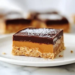 To make no bake peanut butter bars, you need simple and tasty ingredients. Here’s what you'll use: - 1 cup creamy peanut butter - 1/2 cup honey or maple syrup - 2 cups rolled oats - 1/2 cup dark chocolate chips - 1/4 cup powdered sugar (optional) - 1/2 teaspoon vanilla extract - 1/4 teaspoon salt Each ingredient plays a key role. The creamy peanut butter gives a rich, nutty flavor. Honey or maple syrup adds natural sweetness. Rolled oats provide texture and help bind the bars. Dark chocolate chips bring a delightful chocolatey taste. If you want extra sweetness, powdered sugar is a great option. Vanilla extract enhances the flavor, and salt balances the sweetness. These ingredients come together to create a treat that is both satisfying and fun to make. You can find them all at your local grocery store. Mixing them takes just a few minutes. With these ingredients, you’ll be on your way to making a delicious snack that everyone will enjoy. {{ingredient_image_1}} Making no bake peanut butter bars is simple and quick. You only need about 15 minutes. Gather all your ingredients first. This helps keep things organized. You’ll need creamy peanut butter, honey or maple syrup, rolled oats, dark chocolate chips, powdered sugar, vanilla extract, and salt. Start by mixing the peanut butter and honey in a bowl. Stir until the mix is smooth. Next, add the vanilla extract and salt. Stir again until everything blends well. Gradually add the rolled oats. Mix until the oats are fully covered. If you want it sweeter, add powdered sugar. This step makes the bars a little more tasty. Now it’s time to melt the dark chocolate chips. Use a microwave-safe bowl for this. Heat the chips in 30-second bursts. Make sure to stir in between. Keep melting until the chocolate is smooth. Once melted, pour the chocolate over the oat mixture in the pan. Spread it evenly with a spatula. This gives the bars a nice chocolate layer on top. Refrigerate the bars for at least one hour. This helps them set and makes cutting easier. Enjoy your tasty treat! To make the best no bake peanut butter bars, focus on balance. The creamy peanut butter gives a smooth texture. The honey or maple syrup adds sweetness and helps bind the mix. If you want a richer taste, try using dark chocolate chips. They melt well and enhance the flavor. You can also add a bit more salt to boost the taste. This small amount can change everything. Using the right tools makes the process easy. Here’s what I recommend: - Mixing bowl - Parchment paper - 8-inch square pan - Spatula for spreading - Microwave-safe bowl for melting chocolate These tools will help you create a perfect bar. The parchment paper makes removing the bars simple. Watch out for a few common slip-ups. First, don’t skip the mixing step. Ensure the peanut butter and honey blend smoothly. If the oats do not mix well, the bars will crumble. Second, press the mixture firmly into the pan. This step is key for a solid bar. Lastly, let the bars chill long enough in the fridge. If they aren't cold enough, they won’t hold together well when you cut them. Pro Tips Chill the Ingredients: For a firmer texture, ensure your peanut butter and honey are chilled before mixing. Customize Your Sweetness: Adjust the powdered sugar according to your taste preference; you can skip it for a healthier option. Even Chocolate Layer: To achieve a smooth chocolate layer, melt chocolate slowly and stir frequently to avoid burning. Storage Tips: Store the bars in an airtight container in the fridge for up to a week to maintain freshness. {{image_2}} You can make these no bake peanut butter bars even better by adding extras. Try these fun add-ins: - Chopped nuts: Walnuts or almonds add a nice crunch. - Dried fruit: Raisins or cranberries bring sweetness and chewiness. - Coconut flakes: Unsweetened coconut gives a tropical twist. - Protein powder: Boost nutrition with your favorite protein blend. Mix in any of these for a new flavor each time you make them. If you want to change the sweetness, there are great options. You can use: - Agave nectar: This has a mild taste and works well. - Maple syrup: It adds a rich flavor, just like honey. - Stevia: A low-calorie sweetener that packs a punch. Adjust the amount based on how sweet you want your bars. You can easily make these bars fit your diet. For a vegan version, use maple syrup instead of honey. Check your peanut butter to ensure it’s vegan-friendly. For gluten-free bars, make sure to use certified gluten-free oats. These swaps make the bars fit for anyone! To keep your no bake peanut butter bars fresh, store them in an airtight container. Place a piece of parchment paper between layers if you stack them. This keeps the bars from sticking together. Always store them in the fridge. It helps maintain their texture and flavor. These bars last for about one week in the fridge. After one week, they may lose some flavor and freshness. If you want to enjoy them longer, consider freezing them. They stay tasty for up to three months when frozen. To freeze your bars, first cut them into pieces. Wrap each piece tightly in plastic wrap. Then, place them in a freezer-safe bag. Make sure to label the bag with the date. When you want a bar, take it out and let it thaw in the fridge. It will taste just as good as fresh! Yes, you can. Crunchy peanut butter gives these bars more texture. You will enjoy the added crunch in every bite. Just make sure the crunchy peanut butter is smooth enough to mix well. To make these bars vegan, use maple syrup instead of honey. Also, choose dairy-free chocolate chips for the topping. This way, you keep the bars tasty and plant-based. You can add many toppings to these bars. Try chopped nuts, shredded coconut, or dried fruit. Drizzle some melted chocolate on top for extra flair. Each topping adds a new flavor and texture. Yes, you can use quick oats instead of rolled oats. Quick oats will make the bars softer. They still taste great and hold together well. Just be aware that the texture may change slightly. In this post, we explored how to make delicious peanut butter bars using simple ingredients. We covered the steps for mixing the base and melting the chocolate. You learned tips for perfect texture and flavor, plus common mistakes to avoid. Variations and storage methods help customize your bars. These treats are easy and fun to make. You can enjoy them your way, whether you follow the recipe or add your own twist. Get in the kitchen and create your tasty bars!