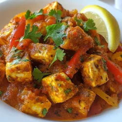 To make Paneer Tikka Masala, you will need: - 400g paneer, cut into cubes - 1 bell pepper (capsicum), chopped - 1 onion, cubed - 1 cup yogurt - 2 tablespoons tandoori masala - 1 tablespoon ginger-garlic paste - 2 tomatoes, puréed - 1 teaspoon cumin seeds - 1 teaspoon coriander powder - 1/2 teaspoon turmeric - 1/2 teaspoon chili powder (adjust to taste) - 1/2 teaspoon garam masala - 2 tablespoons cooking oil - Salt to taste - Fresh coriander leaves for garnish For a lovely touch, serve your Paneer Tikka Masala with: - Lemon wedges - Extra fresh coriander leaves - Naan or rice These add flavor and color to your dish. One serving of Paneer Tikka Masala offers: - Calories: Approximately 280 - Protein: 15g - Carbohydrates: 10g - Fat: 20g - Fiber: 2g This dish is rich in protein and flavor, making it a great choice for any meal. Enjoy! {{ingredient_image_1}} To start, you need to make the marinade. In a mixing bowl, combine the following ingredients: - 1 cup yogurt - 2 tablespoons tandoori masala - 1 tablespoon ginger-garlic paste - 1/2 teaspoon turmeric - 1/2 teaspoon chili powder - Salt to taste Mix these well until smooth. This mixture will coat the paneer and veggies, giving them great flavor. Next, it’s time to marinate the paneer and veggies. Add the paneer cubes, chopped bell pepper, and onion to the marinade. Make sure to mix well so everything is coated. Cover the bowl and let it marinate for at least 30 minutes. This step is key to infusing flavors into your dish. After marinating, preheat your oven to 200°C (392°F). Place the marinated paneer and vegetables on a baking tray lined with parchment paper. Bake for about 15-20 minutes, or until they turn golden. If you want a smoky flavor, you can also grill them on skewers. In a large pan, heat 2 tablespoons of cooking oil over medium heat. Add 1 teaspoon of cumin seeds and let them sizzle for a moment. Then, add the tomato purée, 1 teaspoon of coriander powder, and salt. Cook this mixture for about 5-7 minutes, until the oil separates from the sauce. Now, add your baked paneer and vegetables to the pan. Mix well to combine everything. Sprinkle 1/2 teaspoon of garam masala over the top and stir gently. Let it cook for another 5 minutes, allowing the flavors to meld beautifully. Adjust the seasoning if needed, then remove from heat. Garnish with fresh coriander leaves before serving. Enjoy your delightful Paneer Tikka Masala! Marinating makes paneer juicy and full of flavor. Use fresh yogurt for the best taste. Combine yogurt, tandoori masala, and ginger-garlic paste in a bowl. Add salt and spices like turmeric and chili powder. Mix well, then add the paneer, bell pepper, and onion. Ensure every piece gets coated evenly. Cover the bowl and let it sit for at least 30 minutes. For deeper flavors, marinate for a few hours or overnight. Cooking time matters for the best paneer tikka. If you bake, set your oven to 200°C (392°F). Bake for 15-20 minutes until golden. If you grill, cook until the edges char slightly. Check for doneness by cutting a piece. It should be soft yet firm. If you prefer softer paneer, reduce the cooking time slightly. Keep an eye on it to avoid overcooking. Paneer tikka masala shines with the right sides. Serve it hot with naan, rice, or parathas. A fresh salad with cucumber, tomatoes, and onion adds crunch. You can also offer a side of yogurt or raita for creaminess. Squeeze fresh lemon over the dish for a zesty kick. Garnish with coriander leaves to brighten the plate. Pro Tips Marinate Longer for Flavor: For the best flavor, marinate the paneer and vegetables for at least 2 hours or overnight if possible. This allows the spices to penetrate deeply. Use Fresh Spices: Freshly ground spices can enhance the flavor of your dish. Consider grinding whole spices like cumin and coriander just before use. Adjust the Heat: Feel free to adjust the amount of chili powder based on your spice tolerance. You can also add a pinch of sugar to balance the heat. Serve with a Side: Pair the paneer tikka masala with cool yogurt raita or a mint chutney to complement the spiciness of the dish. {{image_2}} You can easily make a vegan version of Paneer Tikka Masala. Replace paneer with tofu or chickpeas. Firm tofu works best. Press it to remove extra water before marinating. For chickpeas, use canned ones for convenience. Adjust the cooking time. Tofu needs about 15-20 minutes in the oven. Chickpeas can go directly into the sauce. This option keeps the dish tasty and plant-based. To make this dish gluten-free, ensure your tandoori masala is certified gluten-free. Most spices are naturally gluten-free. You can use gluten-free naan or rice for serving. This way, everyone can enjoy the rich flavors without worry. It’s a great option for those with gluten sensitivity. You can also adjust the spice level to suit your taste. For a spicy kick, add more chili powder or fresh green chilies. If you prefer a milder taste, reduce the chili powder. You can also add cream or coconut milk to balance the heat. This makes the sauce richer and creamier, perfect for those who like it smooth. Feel free to experiment with these variations to create your perfect Paneer Tikka Masala! To store leftover Paneer Tikka Masala, first let it cool. Place it in an airtight container. Make sure to cover it well. Store it in the fridge for up to three days. If you want to keep it longer, consider freezing it. When you are ready to enjoy your leftovers, take them out. If frozen, let it thaw in the fridge overnight. To reheat, use a microwave or a pan. If using a microwave, heat in short intervals. Stir in between to ensure even heating. If using a pan, add a splash of water to keep it moist. Heat until hot throughout. For long-term storage, freeze Paneer Tikka Masala in portions. Use freezer-safe containers or bags. This keeps it fresh for up to three months. When ready to eat, thaw it in the fridge overnight. This method helps lock in flavor and texture. You can enjoy Paneer Tikka Masala with several tasty sides. Here are some great options: - Naan bread - Steamed basmati rice - Jeera rice (cumin rice) - Raita (yogurt with herbs) - Salad with fresh veggies These sides balance the rich flavors of the dish. They also help cool the spices. Yes, you can prepare Paneer Tikka Masala ahead of time. Here’s how: - Marinate the paneer and veggies a day in advance. - Cook the sauce and combine everything when you’re ready to serve. - Store the cooked dish in the fridge for up to two days. Reheating is easy. Just warm it on the stove or in the microwave. To make Paneer Tikka Masala less spicy, follow these tips: - Reduce or omit the chili powder in the marinade. - Use less tandoori masala. - Add extra yogurt to balance the spice. - Serve with cooling sides like raita or plain yogurt. These changes will make the dish milder for those who prefer less heat. This blog post covered all aspects of making Paneer Tikka Masala. We explored the key ingredients, from the paneer to optional garnishes. I shared simple, step-by-step instructions to guide you through marinating and cooking. You learned tips for the best texture and tasty variations to suit your diet. Don't forget about storage for leftovers and reheating tips. Now you can easily prepare this dish at home and impress family and friends. Enjoy cooking delicious meals and experimenting with flavors!