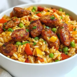 - 1 lb spicy chicken sausage, sliced - 1 cup long-grain rice - 2 cups low-sodium chicken broth - 1 bell pepper (red or yellow), diced - 1 medium onion, diced - 2 cloves garlic, minced - 1 teaspoon smoked paprika - 1 teaspoon dried oregano - 1 cup frozen peas - 2 tablespoons olive oil - Salt and pepper to taste - Fresh parsley, chopped (for garnish) These ingredients give the dish its great flavor and texture. The spicy chicken sausage adds a nice kick. Long-grain rice absorbs the broth well. Chicken broth keeps the dish rich and savory. Fresh veggies like bell pepper and onion bring color and crunch. - Sweet Italian sausage for a milder taste - Brown rice for added fiber - Zucchini or spinach for extra veggies - Different herbs like thyme or basil for unique flavors You can mix up the sausage type to suit your taste. If you want a healthier twist, use brown rice. Adding more veggies boosts nutrition while keeping it tasty. - Choose fresh sausage from a trusted butcher or store. - Look for rice that is unbroken and clean. - Select vibrant bell peppers and firm onions. - Use low-sodium chicken broth to control salt levels. Fresh and high-quality ingredients make your dish shine. Always check the labels for broth and seasonings to avoid too much salt. {{ingredient_image_1}} 1. Start by gathering all your ingredients. You need spicy chicken sausage, rice, chicken broth, bell pepper, onion, garlic, smoked paprika, oregano, frozen peas, olive oil, salt, and pepper. 2. Slice the sausage into bite-sized pieces. This helps it cook evenly and blend well with the rice. 3. Dice the bell pepper and onion. Mince the garlic. This step adds flavor and texture to your dish. 1. Heat two tablespoons of olive oil in a large skillet over medium heat. This oil will give flavor and help cook the sausage. 2. Add the sliced sausage to the skillet. Cook it for about five minutes until it turns brown. This browning adds depth to your meal. 3. Once browned, remove the sausage from the skillet. Set it aside but keep the oil in the pan. 4. Add the diced onion and bell pepper to the skillet. Sauté them for four to five minutes. You want them to soften but not become mushy. 5. Stir in the minced garlic. Cook it for one minute until it becomes fragrant. Garlic adds a nice aroma and taste. 6. Add the rice to the skillet. Stir it well, coating it in the oil. Cook for about two minutes until it is slightly toasted. This step enhances the rice flavor. 7. Pour in the chicken broth. Sprinkle in the smoked paprika and dried oregano. Stir everything to combine well. 8. Bring the mixture to a boil. Once boiling, reduce the heat to low. Cover the skillet and let it simmer for 15 minutes. This helps the rice absorb the flavors. 9. After 15 minutes, add the frozen peas and return the cooked sausage to the skillet. Stir everything together and cover again for five more minutes. This ensures the rice is tender and the liquid is absorbed. 10. Finally, season with salt and pepper to taste. Use a fork to fluff the rice and garnish with fresh parsley before serving. - Cooking time may vary based on your stove and skillet size. Keep an eye on the rice. - If the rice is still firm after 15 minutes, add a splash of broth and cover it again for a few more minutes. - If you use brown rice, increase the simmer time to about 30 minutes, as it takes longer to cook. Cooking in a skillet is simple and fun. Here are some tips to make it better: - Preheat your skillet: Always heat your pan before adding oil. This helps avoid sticking. - Use medium heat: Cooking on medium heat ensures even cooking. High heat can burn your food. - Don’t overcrowd the pan: Give your ingredients space. This helps them brown nicely. Boosting flavor in your dish is key. Here are some ways to enhance your sausage and rice skillet: - Use fresh herbs: Fresh parsley adds a pop of flavor. Try adding basil or cilantro too. - Add a splash of acid: A squeeze of lemon or lime brightens the dish. It balances the richness of the sausage. - Experiment with spices: Add red pepper flakes for heat. Try cumin or coriander for a different twist. Avoid these common mistakes for the best results: - Not browning the sausage: Browning adds depth. Don’t skip this step; it brings out the flavors. - Overcooking the rice: Keep an eye on your rice. Overcooked rice can become mushy and lose texture. - Skipping the seasoning: Don’t forget to taste and season as you go. Salt and pepper can make a big difference. Pro Tips Use High-Quality Sausage: For the best flavor, opt for high-quality spicy chicken sausage. The better the sausage, the more flavorful your dish will be. Toast the Rice: Toasting the rice in olive oil before adding the broth enhances its nutty flavor and gives the dish a deeper taste. Customize the Vegetables: Feel free to add or substitute vegetables based on your preference. Zucchini, carrots, or spinach work well and add more color and nutrients. Let it Rest: After cooking, let the skillet sit covered for a few minutes. This helps the rice absorb any remaining moisture and results in fluffier grains. {{image_2}} You can choose many types of sausage for this dish. Spicy chicken sausage gives a nice kick. If you want something milder, try sweet Italian sausage. For a smoky flavor, go for andouille or chorizo. Each sausage brings its own taste. Feel free to mix and match. Just remember to adjust the spices based on the sausage you pick. If you prefer a meatless meal, you can still enjoy this dish. Use plant-based sausage for a similar taste. Brands like Beyond Meat or Impossible Burger make great options. You could also use mushrooms for a hearty texture. Add more veggies like zucchini or spinach for flavor. This way, you keep it filling and nutritious without meat. While long-grain rice is a classic choice, other types work well too. Brown rice adds more fiber and a nutty flavor. Quinoa is a great gluten-free option, adding protein. You can also use cauliflower rice for a low-carb twist. As for veggies, mix in corn, carrots, or green beans. This allows you to tailor the dish to your taste. Feel free to get creative! To keep your Sausage and Rice Skillet fresh, cool it first. After it cools, transfer it to an airtight container. Make sure to seal it well. Store it in the fridge for up to four days. If you want it to last longer, consider freezing it. When you're ready to eat, reheating is key. Place the skillet over low heat on the stove. Add a splash of chicken broth or water to keep it moist. Stir it often. Heat until it’s warm throughout. You can also use the microwave. Just cover the dish and heat for one to two minutes, checking often. For meal prep, freezing is a great option. Make sure the dish is completely cool before freezing. Portion it into smaller containers. This helps with quick meals later. Label each container with the date. You can freeze it for up to three months. To enjoy, thaw it overnight in the fridge before reheating. To add spice, use hot sausage. You can also add red pepper flakes. If you like a kick, use cayenne pepper too. Start with a small amount. Taste as you go to avoid making it too hot. You can also mix in sliced jalapeños for extra heat. The goal is to enhance flavor, not overpower it. Yes, you can use brown rice. Brown rice adds a nutty flavor and more fiber. However, it takes longer to cook. Use 2.5 cups of broth instead of 2 cups. Cook it for about 30-35 minutes. Check it often to ensure it doesn’t get too soft. Sausage and Rice Skillet pairs well with a fresh salad. A simple green salad with vinaigrette works great. You can also serve it with roasted vegetables. Corn on the cob or garlic bread are nice sides too. These options balance the meal and add freshness. This article covered everything you need to know about making a tasty Sausage and Rice Skillet. We talked about choosing the right ingredients and the steps to cook it perfectly. You also learned tips for enhancing flavors and avoiding common mistakes. Plus, we explored variations to fit any diet and how to store leftovers. For a delicious meal, remember these tips and experiment with options. Cooking can be fun and easy. Enjoy your time in the kitchen!