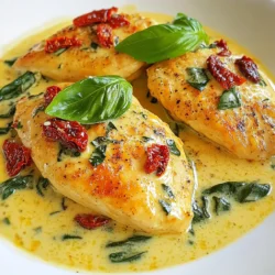 To make Creamy Garlic Tuscan Chicken, gather these key ingredients: - 4 boneless, skinless chicken breasts - 2 tablespoons olive oil - 4 cloves garlic, minced - 1 cup heavy cream - 1 cup sun-dried tomatoes, chopped - 2 cups fresh spinach - 1 teaspoon Italian seasoning - Salt and pepper to taste - Fresh basil for garnish For an extra punch of flavor, consider adding: - Grated Parmesan cheese This cheese adds richness and depth to the sauce. It melts beautifully and enhances the dish's taste. Having the right tools makes cooking easier. Here are some that you will need: - A large skillet for cooking the chicken and sauce - A sharp knife for chopping garlic and sun-dried tomatoes - A cutting board for safe food prep - A wooden spoon or spatula for stirring - A measuring cup for the heavy cream - Tongs for flipping the chicken With these ingredients and tools, you're all set to create a delicious meal that packs a flavor punch! {{ingredient_image_1}} Start with the chicken breasts. You need four boneless, skinless pieces. Rinse them under cold water and pat them dry. Season both sides with salt and pepper. This adds flavor. Next, heat two tablespoons of olive oil in a large skillet over medium-high heat. Once hot, place the chicken in the skillet. Cook for about 6-7 minutes on each side. Look for a golden brown color. When cooked through, remove the chicken from the skillet and set it aside. In the same skillet, add four minced garlic cloves. Sauté the garlic for one minute. You want it fragrant but not burnt. Now, pour in one cup of heavy cream and stir. Bring this mixture to a gentle simmer. Add one cup of chopped sun-dried tomatoes and one teaspoon of Italian seasoning. Stir well to combine all the flavors. Gradually add two cups of fresh spinach. Stir until the spinach wilts down into the creamy sauce. Now, return the cooked chicken breasts to the skillet. Spoon the creamy sauce over them. Let everything cook together for an additional 3-5 minutes. This helps the flavors blend. Taste the sauce and adjust the seasoning with more salt and pepper if needed. If you like, sprinkle some grated Parmesan cheese for extra richness. Finally, garnish the dish with fresh basil leaves before serving. Enjoy this creamy garlic Tuscan chicken with rice or garlic toast for a complete meal. To get that nice golden color, start with a hot skillet. Heat your olive oil until it shimmers. Season your chicken breasts with salt and pepper. Place them in the skillet without crowding. Cook for about 6-7 minutes on each side. Don’t flip them too soon; let them sear. This will lock in the juices and create a crust. When picking spinach, look for bright green leaves. They should be firm and free from spots. Avoid wilted or yellowing leaves. For sun-dried tomatoes, choose those packed in oil. They should feel soft and moist. If you find dry ones, soak them in warm water for a few minutes. This helps them rehydrate and adds flavor. You can easily tweak this dish to fit your taste. Want it spicy? Add a pinch of red pepper flakes to the sauce. Prefer it herbaceous? Toss in some fresh parsley or oregano. If you like it creamy, add more heavy cream. For a tangy flavor, squeeze in a bit of lemon juice. Taste as you go, and adjust until it’s perfect for you. Pro Tips Use Fresh Ingredients: Fresh spinach and high-quality sun-dried tomatoes will elevate the flavor of your creamy sauce. Don’t Overcook the Chicken: Monitor the chicken closely to ensure it remains juicy and tender; overcooking can lead to dryness. Add a Splash of Lemon: A squeeze of fresh lemon juice just before serving brightens the flavors and adds a lovely zing. Serve with Sides: This dish pairs beautifully with pasta, rice, or garlic bread to soak up the creamy sauce. {{image_2}} You can make this dish lighter. Use coconut cream instead of heavy cream. This swap cuts calories while keeping the creamy texture. You can also use Greek yogurt. It adds a tangy flavor and keeps it rich. Want a twist? Try shrimp instead of chicken. Cook shrimp for just a few minutes. They cook fast and soak up the sauce well. Tofu is another great choice. Use firm tofu for a hearty bite. Just remember to press it to remove extra water. You can enhance flavors easily. Add mushrooms for earthiness. Sauté them before adding the garlic. Artichokes also add a unique taste. They pair well with the sun-dried tomatoes and spinach. Just chop them up and toss them in the sauce. Enjoy experimenting with these variations! To keep your creamy garlic Tuscan chicken fresh, let it cool completely first. Place leftovers in an airtight container. Storing it in the fridge will keep it safe for about 3 to 4 days. Make sure to separate the sauce from the chicken if you can. This helps keep the chicken juicy. When you're ready to eat the leftovers, reheating gently is key. You can use a skillet over low heat. Add a splash of cream or chicken broth to keep it creamy. Stir often until it’s heated through. You can also use the microwave. Cover it with a damp paper towel to keep it moist. Heat in short bursts, stirring in between. If you want to save some for later, freezing is a great option. Make sure the chicken is completely cool. Place it in a freezer-safe container. It can last up to 3 months in the freezer. When you’re ready to eat, thaw it in the fridge overnight. Reheat as mentioned above for the best taste. You can pair this dish with many sides. Here are some tasty ideas: - Rice or quinoa for a hearty base. - Garlic bread to soak up the creamy sauce. - Steamed veggies for a colorful plate. - A fresh salad for a crisp contrast. These sides balance the rich flavors and add texture to your meal. It takes about 12 to 14 minutes to cook chicken breasts. Cook them for 6-7 minutes on each side over medium-high heat. Always check that the internal temperature reaches 165°F to ensure they are safe to eat. Yes, you can make this dish ahead of time. Cook the chicken and sauce, then store them in the fridge. Reheat gently on the stove before serving. This helps the flavors blend nicely. Just be careful not to overcook the chicken when reheating. In this post, we explored Creamy Garlic Tuscan Chicken, starting with the key ingredients and tools you need. We went through clear steps to prepare the chicken, make the sauce, and combine the flavors. You discovered helpful tips for perfecting your dish and different ways to customize it. Now, you can confidently cook this meal, store leftovers, or serve it with your favorite sides. Enjoy making this flavorful dish your own, and share it with those you love. Cooking can be fun and tasty!
