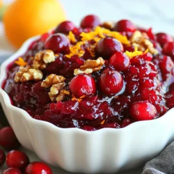Let's gather our fresh ingredients to make this tasty cranberry sauce. Here’s what you need: - 12 oz fresh cranberries - 1 cup granulated sugar - 1 cup water - Zest of 1 large orange - 1 teaspoon ground cinnamon - 1/2 teaspoon vanilla extract - 1/4 teaspoon salt - Optional: 1/2 cup chopped walnuts or pecans Using fresh cranberries is key. They give the best flavor and texture. Granulated sugar helps balance the tartness of the fruit. Water is needed to cook the cranberries down into a sauce. The zest of one large orange adds a bright, citrusy note that lifts the whole dish. Ground cinnamon offers warmth, while vanilla extract adds a subtle sweetness. A pinch of salt enhances all the flavors. If you want a crunch, consider adding walnuts or pecans. This combination creates a delightful sauce that pairs perfectly with your holiday meals. {{ingredient_image_1}} First, rinse the cranberries under cold water. This helps remove any dirt. Next, sort through them and take out any bad berries. Bad berries may look shriveled or mushy. You want only the freshest cranberries for the best flavor. Now, take a medium saucepan. Combine 1 cup of water and 1 cup of sugar in it. Bring this mix to a boil over medium heat. Stir until the sugar dissolves completely. Once boiling, add the rinsed cranberries. Return the mixture to a boil. After it boils, reduce the heat to a simmer. Cook for 10 to 15 minutes. Stir occasionally until the cranberries burst. The sauce will thicken as you cook. Once the cranberries are bursting, it's time to add some flavor. Stir in the orange zest, ground cinnamon, vanilla extract, and salt. This is where the magic happens! If you want, mix in 1/2 cup of chopped walnuts or pecans. These nuts add a nice crunch and texture to the sauce. Let the sauce cool for a bit. It will thicken more as it cools. To make your cranberry sauce just right, pay close attention to cooking time. Start by simmering the cranberries for about 10 to 15 minutes. This time helps the cranberries burst and release their juice. If you want a thicker sauce, let it simmer a bit longer. The sauce will thicken more as it cools, so don't worry if it seems thin at first. If you want an even thicker sauce, you can add a bit of cornstarch. Mix 1 tablespoon of cornstarch with 2 tablespoons of water. Stir this mix into your sauce during the last few minutes of cooking. This will help create a nice, thick texture. When it comes to serving, presentation is key. Use a decorative bowl for your cranberry sauce. Top it off with a sprinkle of extra orange zest for a pop of color. You can also add a few whole cranberries for a festive touch. Pair your cranberry sauce with roasted turkey, ham, or even on a cheese platter. It adds a sweet and tart flavor that balances rich dishes. You can also spread it on toast or mix it into yogurt for a tasty snack. Pro Tips Freshness Matters: Use fresh cranberries rather than frozen for the best flavor and texture in your sauce. Sweetness Control: Adjust the sugar according to your taste preference; you can reduce it for a tart sauce or increase it for a sweeter flavor. Texture Boost: Adding chopped nuts like walnuts or pecans not only adds texture but also enhances the flavor profile of your sauce. Chill Time: Allowing the cranberry sauce to cool in the refrigerator for a few hours or overnight will improve its flavor as the ingredients meld together. {{image_2}} You can make your cranberry sauce even better with spices. Try adding a pinch of cloves or nutmeg. These spices give a warm flavor that makes your sauce unique. If you want to change the sweetness, consider using honey or maple syrup instead of sugar. This will add a different taste and can make it more natural. Want to add a crunch? Throw in some chopped walnuts or pecans. They add texture and a nice nutty taste. You can also mix in dried fruits like raisins or apricots for a sweet twist. If you want to switch from orange, try lemon or lime zest for a bright flavor. These options let you be creative and make the sauce your own. To keep your homemade cranberry sauce fresh, store it in an airtight container. This helps to lock in flavor and moisture. Place the container in the fridge once your sauce cools down. Your sauce will last in the fridge for about two weeks. It's great to make ahead for holiday meals. If you want to keep the sauce longer, freezing is a great option. Pour the cooled sauce into a freezer-safe container. Leave some space at the top, as the sauce may expand when frozen. Seal the container tightly to avoid freezer burn. Your cranberry sauce can last for up to six months in the freezer. When you’re ready to use it, move the container to the fridge to thaw overnight. If you need it faster, you can also thaw it in warm water. Once thawed, give it a good stir to restore its texture. Enjoy it on your favorite dishes! Homemade cranberry sauce lasts about one to two weeks in the fridge. Store it in an airtight container. If you see any signs of mold or off smells, throw it away. To keep it fresh, always use clean utensils when serving. Yes, you can use frozen cranberries. Just rinse them under cold water first. You might need to cook them a little longer to get the right texture. Frozen cranberries work well and still taste great. Yes, you can make cranberry sauce ahead of time. It keeps well in the fridge for up to two weeks. Making it in advance saves time on busy days, like holidays. Just store it properly in an airtight container. - Other common queries on preparation and serving: - Can I adjust the sweetness? Yes, you can add less sugar if you prefer a tart flavor. - What can I serve with cranberry sauce? It pairs well with turkey, ham, or even on toast. - How can I make it more festive? Add a sprinkle of cinnamon or a few orange slices for color. This post covered how to make delicious cranberry sauce. You learned about essential ingredients, step-by-step instructions, and helpful tips. We also explored variations that add unique flavors and textures. Lastly, I shared how to store your sauce for freshness and answered common questions. Creating your own cranberry sauce is fun and simple. Enjoy this fresh twist on a classic dish!