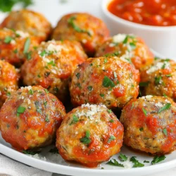 To make healthy baked turkey meatballs, you need these key ingredients: - 1 pound ground turkey - 1/2 cup whole wheat breadcrumbs - 1/4 cup grated Parmesan cheese - 1/4 cup fresh parsley, chopped - 1 large egg - 2 cloves garlic, minced - 1 teaspoon dried oregano - 1 teaspoon onion powder - 1/2 teaspoon salt - 1/4 teaspoon black pepper - 1/2 cup marinara sauce (for serving) - Cooking spray Using ground turkey keeps these meatballs light and lean. Whole wheat breadcrumbs add fiber, making them filling. The Parmesan cheese gives a nice flavor boost. Fresh parsley adds color and freshness. Each egg helps bind the meatballs. Garlic, oregano, and onion powder enhance the taste. Salt and pepper round out the flavors. Don't forget the marinara sauce; it adds moisture and richness. Cooking spray helps the meatballs not stick to the pan. Gather all these ingredients before you start. This will make cooking easy and fun. {{ingredient_image_1}} Preheating the Oven and Preparing the Baking Sheet First, you need to preheat your oven to 400°F (200°C). This helps cook the meatballs evenly. While the oven heats up, grab a baking sheet. Line it with parchment paper. Lightly spray the paper with cooking spray to help prevent sticking. This step is key for easy cleanup. Mixing the Ingredients In a large bowl, combine all the ingredients. You will need: - 1 pound ground turkey - 1/2 cup whole wheat breadcrumbs - 1/4 cup grated Parmesan cheese - 1/4 cup fresh parsley, chopped - 1 large egg - 2 cloves garlic, minced - 1 teaspoon dried oregano - 1 teaspoon onion powder - 1/2 teaspoon salt - 1/4 teaspoon black pepper Mix everything well with your hands until it is all combined. Be careful not to overmix, as that can make the meatballs tough. Shaping Meatballs: Size and Texture Tips With wet hands, start forming the mixture into meatballs. Aim for balls about 1-inch in diameter. This size cooks evenly and makes for a great bite. Place each meatball on the prepared baking sheet, leaving some space between them. This spacing helps them cook without steaming. Optimal Baking Time and Temperature Once all the meatballs are shaped, put them in the oven. Bake them for 20-25 minutes. You want them to be lightly browned on the outside. Internal Cooking Temperature for Safety To ensure they are safe to eat, check the internal temperature. It should reach 165°F (74°C). A meat thermometer is handy for this. Once they are done, let them cool for a couple of minutes before serving. To boost the taste of your turkey meatballs, add these seasonings: - 1 teaspoon smoked paprika for a smoky touch. - 1/2 teaspoon crushed red pepper for heat. - 1 tablespoon fresh basil for a fresh flavor. You can swap ingredients too. Use ground chicken instead of turkey. Try almond flour in place of breadcrumbs. If you want a dairy-free option, skip the Parmesan cheese or use nutritional yeast. Baking meatballs is easy and healthy. It keeps them moist without extra oil. Preheat your oven to 400°F (200°C). Line your baking sheet with parchment paper and spray it lightly. Shape your meatballs and leave space between them. Bake for 20-25 minutes. This method gives you a nice, browned surface without frying. For a beautiful plate, arrange the meatballs on a large platter. Drizzle warm marinara sauce over them. Garnish with fresh parsley for color. Serve with a side of steamed veggies or a fresh salad. This makes your meal look inviting and appealing. Pro Tips Use Lean Turkey: Opt for extra-lean ground turkey to keep the meatballs moist while reducing fat content. Herb Variations: Experiment with different herbs like basil or thyme for a unique flavor profile. Mixing Technique: Mix ingredients just until combined to ensure the meatballs remain tender and juicy. Batch Cooking: Make a double batch and freeze half for quick meals on busy days. {{image_2}} Adding Spices for Different Cuisines You can change the flavor of your meatballs by adding spices. For Italian meatballs, try adding basil and thyme. For a Mexican twist, use cumin and chili powder. Want to go Asian? Add ginger and soy sauce. These simple changes can bring new tastes to your meals. Incorporating Veggies for Health Boost Adding veggies to your meatballs is a great way to pack in more nutrients. Finely chop spinach or zucchini and mix them in. Carrots also add a nice sweet touch. This not only boosts health but also keeps the meatballs moist. Alternative Sauces Other Than Marinara While marinara is tasty, there are many other sauces you can use. Try BBQ sauce for a smoky flavor. A yogurt-based sauce can add creaminess and tang. If you want something spicy, go for a sriracha sauce. These options keep your meals fun and exciting. Side Dishes that Complement Meatballs Meatballs pair well with many side dishes. Serve them with a fresh salad for crunch. Roasted veggies add color and taste. You can also enjoy them with whole grain pasta or quinoa. These sides will make your meal complete and balanced. To store leftover meatballs, let them cool first. Place them in an airtight container. You can keep them in the fridge for up to three days. If you want to store them longer, freeze them. Make sure to wrap each meatball in plastic wrap. Then, place them in a freezer bag. They can last in the freezer for up to three months. Label the bag with the date to remember when you made them. When you are ready to eat your meatballs, reheating is key. The best way to reheat them is in the oven. Preheat your oven to 350°F (175°C). Place the meatballs on a baking sheet. Heat them for about 10-15 minutes. This keeps them moist and warm. You can also reheat them on the stovetop. Just put them in a pan with a little marinara sauce. Cook on low heat until warm. This method helps keep them juicy and adds flavor. Avoid using the microwave, as it can dry them out. Enjoy your tasty turkey meatballs! Can I use lean ground turkey? Yes, you can use lean ground turkey. Lean turkey makes the meatballs healthier. It helps cut down on fat. Just be sure to add enough moisture during mixing. What can I substitute for breadcrumbs? You can use oats or crushed crackers as a substitute for breadcrumbs. Both options work well. They help bind the meatballs just like breadcrumbs do. How do I know when turkey meatballs are done? Turkey meatballs are done when they reach 165°F (74°C) inside. You can use a meat thermometer for this. They should also look brown outside and firm to the touch. Can I make these meatballs ahead of time? Yes, you can make these meatballs ahead of time. You can shape them and store in the fridge for a day. You can also freeze them for later cooking. Just thaw before baking. In this post, we covered how to make delicious turkey meatballs. We started with a simple list of ingredients and followed clear steps for mixing, shaping, and baking. You learned tips to enhance flavor and variations to explore. We also discussed proper storage and reheating methods. Now, you can make tasty meatballs at home. Enjoy trying different flavors and sharing them with friends. Cook with confidence and have fun!