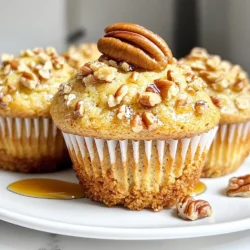 The right ingredients make all the difference in our Bakery Style Maple Pecan Muffins. Here’s what you will need: - 1 ½ cups all-purpose flour - 1 cup brown sugar, packed - ½ cup pecans, chopped - ½ teaspoon baking soda - 1 teaspoon baking powder - ½ teaspoon salt - 1 teaspoon ground cinnamon - 1 large egg - ½ cup unsalted butter, melted and slightly cooled - ¾ cup maple syrup - ½ cup buttermilk - 1 teaspoon vanilla extract - Extra maple syrup for drizzling (optional) - Pecan halves for topping (optional) These simple ingredients create a rich and warm flavor. The brown sugar gives a deep sweetness, while the pecans add a lovely crunch. The maple syrup brings that cozy taste that feels like home. Using fresh buttermilk keeps the muffins moist and fluffy. Remember, you can adjust the toppings based on your taste. Options like extra syrup or pecan halves make them even more special! First, preheat your oven to 375°F (190°C). This step warms the oven for even baking. Next, prepare the muffin tin. You can line it with paper liners or grease it well. This helps the muffins release easily after baking. In a large bowl, combine the dry ingredients. Whisk together 1 ½ cups of all-purpose flour, 1 cup of packed brown sugar, ½ teaspoon of baking soda, 1 teaspoon of baking powder, ½ teaspoon of salt, and 1 teaspoon of ground cinnamon. Make sure everything mixes well. This blend gives the muffins their flavor and texture. In another bowl, beat 1 large egg lightly. Then, add ½ cup of melted and slightly cooled unsalted butter, ¾ cup of maple syrup, ½ cup of buttermilk, and 1 teaspoon of vanilla extract. Whisk these ingredients together until smooth. This mixture adds moisture and richness to the muffins. Pour the wet mixture into the dry ingredients. Stir gently until just combined. It’s okay if there are a few lumps. Be careful not to overmix; this keeps the muffins light. Next, fold in ½ cup of chopped pecans. This step adds crunch and flavor to each bite. Divide the batter evenly among the muffin cups, filling each about ¾ full. If you like, press a pecan half into the top of each muffin for decoration. Bake in the preheated oven for 18-20 minutes. Check for doneness by inserting a toothpick into the center. If it comes out clean, your muffins are ready. After baking, remove the muffins from the oven. Let them cool in the tin for about 5 minutes. After that, transfer them to a wire rack. For an extra treat, drizzle them with more maple syrup while they are still warm. Enjoy your delicious muffins! To get that great muffin texture, avoid overmixing. When you mix the wet and dry ingredients, stir until just combined. A few lumps are okay. This keeps the muffins light and fluffy. The ideal oven temperature is 375°F (190°C). Preheat your oven before baking. This helps the muffins rise nicely and bake evenly. You can add spices to boost flavor. Consider using nutmeg or ginger. These spices pair well with maple and pecans. Use high-quality maple syrup for the best taste. Look for pure maple syrup, not imitation. This syrup gives your muffins a rich, sweet flavor. For a beautiful finish, drizzle extra maple syrup on top. This adds a nice shine and sweetness. Serve these muffins warm with butter. They also pair well with coffee or tea. Enjoy them as a snack or a cozy breakfast. {{image_2}} You can make these muffins even more fun. Try adding chocolate chips for a sweet twist. Dark or milk chocolate chips work well. You can also add fresh fruit, like blueberries or diced apples, for extra flavor. These fruits add moisture and sweetness. Another option is to switch nuts. Instead of pecans, use walnuts or almonds. Each nut brings its own taste. This way, you can change the flavor profile. Think about what you enjoy most! Want to make the muffins gluten-free? It's easy. Replace all-purpose flour with a gluten-free blend. Look for blends that include xanthan gum. This will help with the texture. You can also use almond flour for a different taste. Just remember, you may need to adjust the liquid. If you're vegan, you can still enjoy these muffins. Replace the egg with a flax egg. Mix one tablespoon of ground flaxseed with three tablespoons of water. Let it sit until it thickens. For the buttermilk, use a plant-based milk. Add a splash of vinegar or lemon juice to mimic buttermilk. Use coconut oil or a vegan butter for the melted butter. These swaps make it easy to bake and enjoy. You won't miss the dairy or eggs! To keep your maple pecan muffins fresh, store them in an airtight container. Place them at room temperature for up to two days. If you live in a humid area, use a paper towel inside the container. This helps absorb moisture and keeps the muffins soft. Avoid the fridge, as it can dry them out quickly. If you want to save muffins for later, freezing is a great option. Here’s how: 1. Cool Completely: Let the muffins cool on a wire rack. 2. Wrap: Wrap each muffin tightly in plastic wrap. 3. Freeze: Place the wrapped muffins in a freezer-safe bag or container. 4. Label: Write the date on the bag. 5. Reheat: To enjoy, take a muffin out and thaw it. You can warm it in the microwave for 15-20 seconds or bake it at 350°F (175°C) for about 10 minutes. When stored properly, these muffins last about two days at room temperature. If you freeze them, they can last up to three months. Just remember to check for any freezer burn before eating. Enjoy your delicious maple pecan muffins whenever you want! You can use regular milk if you don't have buttermilk. To mimic buttermilk, add 1 tablespoon of vinegar or lemon juice to 1 cup of milk. Let it sit for about 5 minutes. This will create a tangy flavor similar to buttermilk. If you need a substitute for maple syrup, try using honey or agave nectar. Both sweeteners provide a nice flavor. You can also use brown sugar mixed with water for a similar taste. To check if the muffins are done, insert a toothpick into the center. If it comes out clean or with a few crumbs, they are ready. If it has wet batter, bake them for a few more minutes. Yes! You can add fruit like blueberries or chopped apples. Just fold them in gently with the pecans. This adds moisture and a burst of flavor. To make these muffins gluten-free, use a gluten-free flour blend. Ensure it has a good binding agent, like xanthan gum. Follow the same steps as the recipe. You can make these muffins vegan by using a flax egg instead of an egg. Mix 1 tablespoon of ground flaxseed with 2.5 tablespoons of water. Let it sit until it thickens. Use almond milk or soy milk instead of buttermilk and butter. This blog post covered how to make delicious muffins with simple ingredients. You learned about mixing wet and dry ingredients and baking techniques. I shared tips to improve texture and flavor, plus creative variations. Finally, we explored storage methods to keep your muffins fresh. Now it's your turn to try this recipe and enjoy your baking journey. Happy cooking!