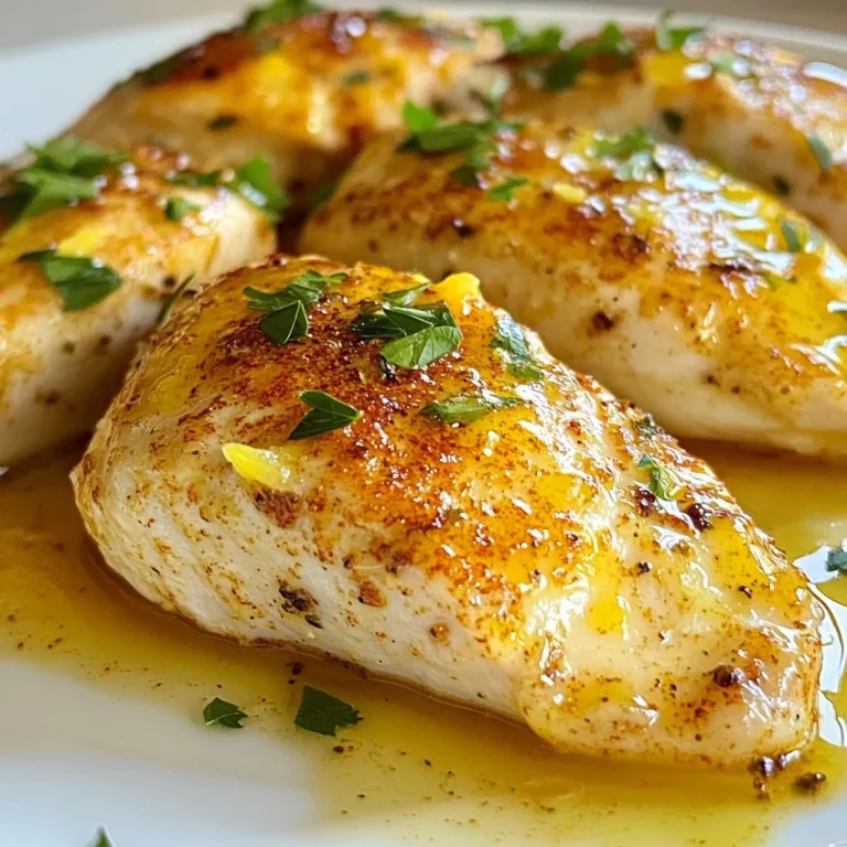 The key ingredients for this dish are simple and easy to find. You will need: - 2 boneless, skinless chicken breasts - 1 tablespoon olive oil - 2 teaspoons garlic powder - 1 teaspoon smoked paprika - 1 teaspoon dried oregano - 1 teaspoon salt - 1/2 teaspoon black pepper - 1 lemon, zested and juiced - Fresh parsley, chopped (for garnish) These items create a base full of flavor and moisture. You can make this dish your own! Try adding: - Cherry tomatoes for sweetness - Spinach for a pop of color - Sliced bell peppers for crunch - Cheese like feta or mozzarella for creaminess Feel free to mix in these extras to suit your taste. Seasoning makes this chicken shine. Here are a few ideas: - Add cayenne pepper for heat - Try Italian seasoning for a twist - Use honey for a sweet glaze - Incorporate fresh herbs like thyme or rosemary Experiment with these to create your perfect baked chicken. {{ingredient_image_1}} Start by preheating your oven to 450°F (232°C). This high heat helps the chicken cook fast and stay juicy. Next, pat the chicken breasts dry with a paper towel. Drying them helps the seasoning stick better. Place the chicken in a baking dish. This dish will hold all the juices. In a small bowl, mix the following: - 1 tablespoon olive oil - 2 teaspoons garlic powder - 1 teaspoon smoked paprika - 1 teaspoon dried oregano - 1 teaspoon salt - 1/2 teaspoon black pepper - Zest of 1 lemon - Juice of 1 lemon Stir these ingredients together until they blend well. This mix adds great flavor to your chicken. Rub the seasoning mixture all over the chicken breasts. Make sure each piece is well coated. Place the baking dish in the oven. Bake the chicken for 15 to 20 minutes. You want the internal temperature to reach 165°F (75°C). After baking, let the chicken rest for 5 minutes. This helps keep it juicy. Slice it up, and you’re ready to serve! Add chopped fresh parsley for a lovely touch. Enjoy your meal! To keep chicken breasts juicy, start by patting them dry. This helps the seasoning stick better. Rub the olive oil and spices on the meat evenly. The oil adds moisture and flavor. Bake at 450°F for a short time. This high heat seals in juices. Let the chicken rest after baking. This makes it even juicier when you slice it. For a golden look, watch the cooking time closely. Baking at 450°F helps create that nice color. You can also broil the chicken for a minute or two at the end. This step gives the chicken a crispy finish. Just keep an eye on it to avoid burning. Pair this chicken with tasty sides. Roasted vegetables add color and nutrition. A fresh salad with lemon dressing works well too. You could also serve it with rice or quinoa for a filling meal. Another option is mashed potatoes for comfort. These sides enhance the chicken's flavor and make a great plate. Pro Tips Resting the Chicken: Allow the chicken to rest for 5 minutes after baking. This helps retain the juices, ensuring a moist and flavorful result. Use a Meat Thermometer: For perfect doneness, use a meat thermometer to check the internal temperature. Chicken should reach 165°F (75°C) for safety and optimal texture. Add Extra Flavor: Consider marinating the chicken in the seasoning mixture for a few hours or overnight for an even deeper flavor profile. Experiment with Seasonings: Feel free to customize the spices based on your taste preferences. Try adding cayenne pepper for heat or rosemary for a fragrant twist! {{image_2}} You can change the taste of baked chicken breast easily. For a Mediterranean twist, add olives, feta cheese, and sun-dried tomatoes. Use oregano and basil for herbs. For honey mustard, swap olive oil with honey and mustard. Mix it well with garlic and lemon. This gives a sweet and tangy flavor. You can cook this chicken in different ways. An air fryer cooks it quickly and makes it crispy. Set it to 375°F (190°C) and cook for about 12-15 minutes. If you prefer grilling, marinate the chicken first for extra flavor. Grill over medium heat for 6-7 minutes on each side. Feel free to change the herbs based on your taste. Try thyme, rosemary, or even cilantro. You can also use chicken thighs if you want more flavor. They stay juicy and tender. If you don’t have garlic powder, fresh garlic will work too. Just chop it finely and add it to your mix. After cooking, let the chicken cool for about 10 minutes. This helps keep it juicy. Place the chicken in a shallow dish. Cover it with plastic wrap or use an airtight container. This keeps the chicken fresh and safe. To reheat, preheat your oven to 350°F (175°C). Place the chicken in a baking dish. Add a splash of chicken broth or water to keep it moist. Cover with foil to prevent drying. Heat for about 15 minutes or until warm. Cooked chicken can last in the fridge for up to four days. If you freeze it, it can last for up to three months. Label your containers with the date. This way, you know how long it's been stored. Bake chicken breasts at 450°F for 15-20 minutes. This high heat cooks the chicken fast. Always check the internal temperature to ensure it's safe. Using frozen chicken breasts is not ideal. They need more time to cook. It’s best to thaw them first for even cooking and better flavor. If the chicken breasts are not done, return them to the oven. Check every few minutes until they reach 165°F. This way, you ensure they are fully cooked. Use a meat thermometer to check the chicken's internal temperature. Insert it into the thickest part of the breast. You want it to read 165°F for safe eating. Yes, you can prepare the chicken ahead of time. Season it and store it in the fridge. Bake it when you are ready to eat, for a quick meal. In this article, we covered how to make baked chicken breast quickly and easily. We explored key ingredients, detailed step-by-step instructions, and tips for juicy results. I also shared variations to keep your meals exciting and offered storage tips for leftovers. By using these methods, you can enjoy delicious chicken any day. Keep experimenting with flavors, and you'll find your perfect dish! Happy cooking!