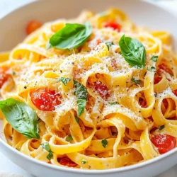 - 12 oz pasta (fettuccine or penne) - 1 tablespoon olive oil - 3 cloves garlic, minced - 1 can (14 oz) crushed tomatoes - 1 cup heavy cream - 1 teaspoon Italian seasoning - Salt and pepper to taste - ½ cup grated Parmesan cheese - Fresh basil leaves for garnish To make creamy tomato pasta, you start with a few key ingredients. The pasta is your base, and you can choose fettuccine or penne. The olive oil adds flavor. Garlic gives the dish a nice aroma. Crushed tomatoes create the sauce's heart. Heavy cream makes it rich and smooth. Italian seasoning adds a mix of herbs. Parmesan cheese gives it a savory kick. Finally, fresh basil adds color and freshness. - Crushed red pepper for heat - Additional vegetables (spinach, mushrooms) - Protein options (chicken, shrimp) You can customize this dish to fit your taste. Want some heat? Add crushed red pepper. For more veggies, toss in spinach or mushrooms. If you like protein, chicken or shrimp works great. These options let you create a meal that suits your cravings. Now you have the essential and optional ingredients. With these, you can create a quick and delicious meal that everyone will love! {{ingredient_image_1}} - Step 1: Bring a large pot of salted water to a boil. - Step 2: Add 12 oz of pasta, like fettuccine or penne. Cook until al dente, then drain it. - Step 3: In the same pot, heat 1 tablespoon of olive oil over medium heat. Add 3 minced cloves of garlic. Sauté for about 1 minute. Keep an eye on it, so it doesn’t burn. - Step 4: Pour in 1 can of crushed tomatoes. Stir it well with the garlic. Let it simmer for 3-4 minutes. - Step 5: Lower the heat. Add 1 cup of heavy cream and 1 teaspoon of Italian seasoning. Stir until mixed and let it cook for 2 more minutes. - Step 6: Add the cooked pasta to the sauce. Toss gently, making sure the pasta is coated. - Step 7: Stir in ½ cup of grated Parmesan cheese. Taste it and adjust seasoning with salt and pepper. - Step 8: Plate the pasta in bowls. Garnish with fresh basil leaves for a nice touch. To get that creamy smoothness, keep the heat low when adding cream. High heat can cause it to separate, making your sauce grainy. Stir the cream gently into the tomatoes. For the cheese, add it off the heat. This helps it melt evenly without clumping. Season your sauce to taste. You can add more Italian seasoning for a bolder flavor. A pinch of red pepper flakes can bring some heat. For garnish, sprinkle some extra Parmesan on top. Fresh basil not only looks nice but adds a fresh taste too. Want to save time? Cook your pasta while making the sauce. This way, you can combine everything quickly. Prepare your ingredients beforehand. Chop garlic and measure your cream and cheese. This will make cooking faster and easier when you're ready to eat. Pro Tips Choose the Right Pasta: Opt for pasta shapes that hold sauce well, like fettuccine or penne, to enhance every bite. Fresh Ingredients Matter: Use fresh basil and high-quality Parmesan cheese for maximum flavor. Fresh herbs elevate the dish considerably. Don't Overcook the Pasta: Cook until al dente to ensure the pasta retains its texture and doesn't become mushy when mixed with the sauce. Adjust Creaminess: For a lighter dish, substitute half of the heavy cream with low-fat milk or vegetable broth while keeping the flavors balanced. {{image_2}} For a creamy tomato pasta that fits a vegetarian diet, you can swap out the heavy cream. Use cashew cream or coconut milk instead. These options keep the dish rich without dairy. You can also replace Parmesan cheese with nutritional yeast for a cheesy flavor. To add more veggies, consider spinach or mushrooms. They mix well with the sauce and add nutrients. You might also try bell peppers or zucchini for extra color and crunch. If you want to add protein, chicken or shrimp works great. For chicken, cut it into bite-sized pieces and cook it in the pot before adding garlic. For shrimp, add them after the garlic and cook until pink. Both options make the dish hearty. To make it a one-pot meal, cook your protein right in the sauce. This saves time on cleanup. Just ensure the protein is fully cooked before mixing in the pasta. To twist the flavor, try adding fresh herbs like thyme or oregano. They bring a fresh taste to the dish. You can also sprinkle in crushed red pepper for some heat. Don’t forget about the pasta type! While fettuccine or penne are great, you can use farfalle or spaghetti. Each shape holds the sauce differently, which can change your dining experience. To keep your creamy tomato pasta fresh, store it in the fridge. Use airtight containers for best results. Glass or plastic containers work great. Make sure to let the pasta cool before sealing. This helps avoid condensation and keeps it from getting soggy. When you reheat, keep the creaminess intact. Use a skillet on low heat. Stir gently to warm it through. If the pasta seems dry, add a splash of water or cream. This brings back moisture. You can also microwave it, but do so in short bursts. Stir it often to ensure even heating. Yes, you can freeze creamy pasta! However, the texture may change. To freeze, let it cool completely. Then, place it in a freezer-safe container. Leave some space at the top, as it will expand. When you're ready to eat, thaw it overnight in the fridge. Reheat gently, adding cream if needed for creaminess. Creamy tomato pasta lasts about 3 to 5 days in the fridge. Store it in an airtight container. Make sure it cools before sealing. This keeps it fresh for your next meal! Yes, you can use non-dairy options! Coconut cream or cashew cream works well. For cheese, try nutritional yeast or a vegan cheese. These swaps keep the dish creamy and tasty! You can serve this pasta with a side salad or garlic bread. A light, green salad pairs nicely. For bread, a crunchy garlic loaf adds flavor and texture. You can also top it with extra basil or cheese. Yes, you can prepare the sauce ahead of time. Just cook the pasta when you’re ready to eat. If you mix them too early, the pasta may soak up too much sauce and get mushy. Pasta is al dente when it is firm but not hard. You should bite into it and feel a slight resistance. Check the package for exact cooking times, but start tasting a minute or two early. This blog covered making creamy tomato pasta step by step. You learned the key ingredients, how to prepare them, and tips for flavor. We also explored variations, storage, and reheat methods. Enjoy crafting your dish. Adjust it to your taste, and do not rush the cooking. A few simple tweaks can elevate your meal. With these insights, you can now create a delicious pasta dish that everyone will love.