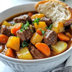 - 2 lbs beef chuck, cut into 1-inch cubes - 4 cups beef broth - 3 large carrots, sliced - 3 medium potatoes, diced - 1 onion, chopped - 3 cloves garlic, minced - 2 tablespoons tomato paste - 2 teaspoons dried thyme - 1 teaspoon smoked paprika - 1 teaspoon Worcestershire sauce (optional) - 2 tablespoons olive oil - 1 tablespoon cornstarch (optional for thickening) - 1 tablespoon water (optional for thickening) Each ingredient plays a key role in making the beef stew rich and tasty. The beef chuck gives the stew its hearty base. Beef broth adds depth. Carrots and potatoes bring sweetness and texture. The onion and garlic provide a fragrant foundation. For seasonings, tomato paste adds a subtle richness. Thyme and smoked paprika deepen the flavor. Worcestershire sauce adds a unique kick. Olive oil helps brown the beef, sealing in flavor. Cornstarch and water create a thick, luscious stew if you prefer it that way. Gather these ingredients before starting. This way, you can cook smoothly and enjoy the process. Don’t forget to have fun! Cooking is about joy and creativity. {{ingredient_image_1}} - Seasoning and browning beef 1. Start by cutting 2 lbs of beef chuck into 1-inch cubes. 2. Season the beef with salt and pepper. 3. Turn the Instant Pot to sauté mode and add 2 tablespoons of olive oil. 4. Once hot, add the beef. Brown all sides for 5-7 minutes. 5. Remove the browned beef and set it aside. - Sautéing onions and garlic 1. In the same pot, add 1 chopped onion. 2. Sauté until it turns translucent, about 3 minutes. 3. Add 3 cloves of minced garlic and cook for 1 more minute. - Adding spices and broth 1. Stir in 2 tablespoons of tomato paste, 2 teaspoons of dried thyme, and 1 teaspoon of smoked paprika. 2. If you like, add 1 teaspoon of Worcestershire sauce. 3. Cook this mix for 1-2 minutes to blend the flavors. 4. Pour in 4 cups of beef broth, scraping the bottom of the pot to lift any browned bits. 5. Return the beef to the pot. Add 3 sliced carrots and 3 diced potatoes. - Pressure cooking 1. Close the lid and set the pressure valve to 'sealing'. 2. Cook on high pressure for 35 minutes. - Pressure release methods 1. After cooking, let the pressure release naturally for 10 minutes. 2. Then switch to quick release for any remaining steam. - Thickening the stew (optional) 1. If you want a thicker stew, mix 1 tablespoon of cornstarch with 1 tablespoon of water. 2. Stir this slurry into the stew. 3. Set the Instant Pot to sauté mode and simmer until it thickens. Serve your hearty beef stew in deep bowls, topped with fresh parsley. Enjoy! To make your beef stew even tastier, try adding some extra spices. You can use bay leaves or onion powder to boost the flavor. Fresh herbs like rosemary or parsley add a lovely touch. Just chop them finely and stir them in right before serving. To avoid tough meat, choose well-marbled beef chuck. This cut has fat that helps keep the meat tender. Also, make sure not to rush the browning step. It adds depth to the flavor. For thickness, you have options. If you want a thicker stew, use cornstarch mixed with water. Stir it in during the last few minutes of cooking. If you like a thinner stew, skip that step. Serve your beef stew in deep bowls. This makes it look inviting. For a pop of color, sprinkle fresh parsley on top. Pair the stew with crusty bread. It’s perfect for soaking up the delicious broth. Pro Tips Choose the Right Cut: Using beef chuck is ideal for stews as it becomes tender and flavorful after long cooking. Avoid lean cuts, which can dry out. Layering Flavors: Sauté the onions and garlic before adding other ingredients to enhance the stew's flavor profile. This step builds a rich foundation. Natural Pressure Release: Allowing the Instant Pot to naturally release for 10 minutes helps retain moisture and tenderness in the beef, resulting in a better texture. Adjusting Thickness: For a thicker stew, create a cornstarch slurry. This method avoids clumping and ensures a smooth consistency. {{image_2}} You can switch up the root veggies in your stew. Instead of carrots and potatoes, try parsnips or turnips. These add a sweet touch. You can also mix in some greens, like spinach or kale. Adding greens boosts the stew’s nutrients and makes it vibrant. Want to change the protein? Use chicken or turkey instead of beef. Both meats cook well in the Instant Pot and absorb flavors nicely. For a vegetarian or vegan stew, skip the meat altogether. Use mushrooms for a meaty texture and add lentils or beans for protein. For a deeper taste, add red wine or beer to the broth. Both add rich flavors that complement the beef. You can also experiment with spice blends. Try adding Italian seasoning or smoked paprika for a twist. These small changes can make your stew exciting and new. To store your beef stew, let it cool to room temperature first. Use airtight containers to keep it fresh. Storing it in the fridge works well. You can keep it there for up to three days. For the best taste and quality, try to eat it within this time. Freezing is a great option if you want to save some stew for later. First, let it cool completely before packing it. Use freezer-safe containers or bags to avoid freezer burn. Label them with the date for easy tracking. You can freeze the stew for up to three months. When you’re ready to eat, thaw it in the fridge overnight. To reheat, you can use the microwave or stovetop. If using the microwave, place the stew in a bowl and cover it. Heat it in short bursts, stirring in between. For stovetop reheating, place it in a pot over low heat. Stir often to ensure it warms evenly. Both the microwave and stovetop work fine for reheating. The stovetop may give you better results for texture. No matter which method you choose, keep stirring. This helps heat it evenly. You want every spoonful to be warm and tasty. Enjoy your hearty beef stew again! The total cooking time is about 1 hour. Here’s the breakdown: - Prep Time: 15 minutes - Cooking Time: 35 minutes on high pressure - Pressure Release Time: 10 minutes naturally, then quick release This method saves time. You get tender beef and soft veggies in less than an hour. Yes, you can double the recipe. Just follow these tips: - Ingredients: Use 4 lbs of beef and double the veggies. - Broth: Increase to 8 cups of beef broth. - Cooking Time: Keep the cooking time the same, 35 minutes. The Instant Pot cooks evenly. Doubling won’t change the time needed. Beef stew is filling and tasty. Here are some great sides: - Side Dishes: - Crusty bread - Mashed potatoes - Green salad These pair well and balance the meal. - Beverage Pairings: - Red wine - Light beer - Sparkling water These drinks enhance the stew's flavors. Enjoy your meal! In this article, we explored how to make a hearty beef stew. We covered essential ingredients, seasonings, and cooking steps. You learned tips to enhance flavor and texture. We even discussed fun variations, storage, and reheating methods. Remember, practice makes perfect. Enjoy creating your own delicious stew, and don’t hesitate to experiment with flavors. Each pot can be unique. Your perfect stew awaits!
