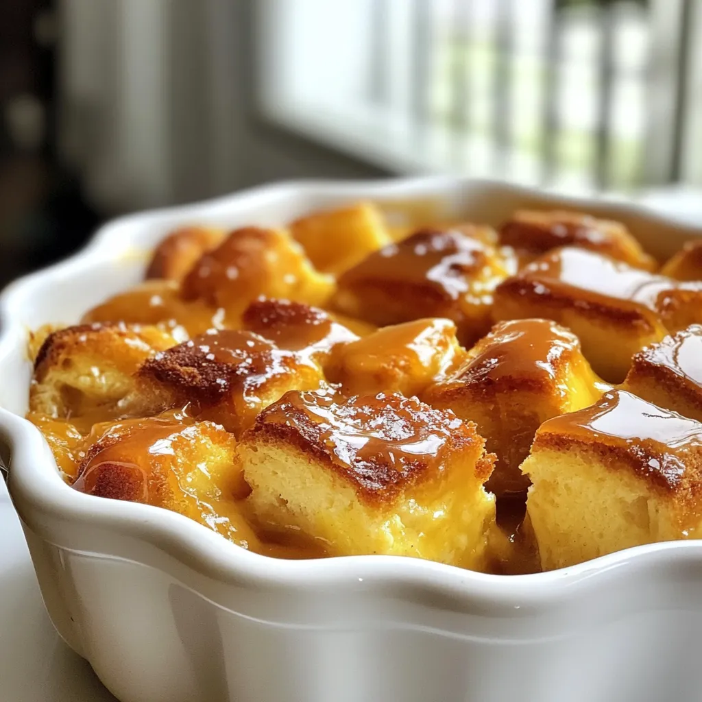 For this delightful dish, you'll need: - 6 cups of day-old brioche or challah, cubed - 4 large eggs - 2 cups whole milk - 1 cup heavy cream - 1 cup granulated sugar - 1/2 cup brown sugar, packed - 1 teaspoon vanilla extract - 1 teaspoon ground cinnamon - 1/2 teaspoon nutmeg - 1/4 teaspoon salt - 1/2 cup whiskey (use apple cider if you want it non-alcoholic) - 2 tablespoons butter, for greasing the baking dish These ingredients create a rich and creamy base that brings the bread pudding to life. For the perfect topping, gather the following: - 1 cup granulated sugar - 1/4 cup water - 1/2 cup heavy cream - 1/4 cup whiskey (or apple cider for a non-alcoholic twist) - 2 tablespoons unsalted butter - A pinch of sea salt This sauce adds a sweet and salty note that enhances the pudding's flavors. The bread you use can make a big difference in your pudding. Here are some tips: - Day-Old Bread: Use bread that is a day old. It soaks up the custard better. - Richness: Brioche and challah are great choices. They add a soft, rich texture. - No Fresh Bread: Avoid fresh bread. It tends to get mushy and does not absorb well. Choosing the right bread sets the stage for a perfect boozy bread pudding. {{ingredient_image_1}} Start by preheating your oven to 350°F (175°C). Grab a 9x13 inch baking dish and grease it with butter. This helps the pudding come out easily. Now, take the day-old brioche or challah and cut it into cubes, about one-inch in size. Place the cubes in a large bowl. Pour in the whiskey and toss to coat every piece. Let it soak for about 15 minutes. Stir it occasionally to make sure all bread gets that tasty flavor. In another bowl, whisk together the eggs, whole milk, heavy cream, granulated sugar, brown sugar, vanilla extract, ground cinnamon, nutmeg, and salt. Mix until everything is well combined. This custard mixture is what gives your bread pudding its rich taste. Once the bread has soaked, pour the custard over the bread cubes. Use a spatula to gently fold the mixture. Be careful not to mash the bread. You want all the bread to soak up the custard. Now it’s time to bake! Transfer your mixture to the greased baking dish. Spread it out evenly. Place it in the preheated oven and bake for 40 to 45 minutes. The top should turn a beautiful golden brown. To check if it’s done, insert a toothpick into the center. If it comes out clean, your pudding is ready. While it bakes, your kitchen will fill with amazing smells! While the bread pudding bakes, you can make the whiskey caramel sauce. In a medium saucepan, combine granulated sugar and water. Heat it on medium and stir gently until the sugar dissolves. Stop stirring and let it boil. Watch it closely until it turns a golden amber color. Once it does, remove the pan from heat. Be careful, it will be hot! Slowly pour in the heavy cream. It will bubble up, so take your time. Stir until it’s smooth. Next, add the whiskey and butter, mixing well. Finish with a pinch of sea salt to bring out the flavors. When your bread pudding is done baking, let it cool for a few minutes. Slice it up and drizzle on that rich whiskey caramel sauce. Enjoy your delicious treat! To get the best texture, use day-old bread. Fresh bread absorbs too much liquid. Cut your brioche or challah into cubes. Aim for 1-inch pieces. This size helps the bread soak evenly. After mixing the bread with the whiskey, let it sit. Fifteen minutes of soaking allows the bread to absorb flavors. Don't rush this step. A good soak makes a big difference in texture. When soaking the bread, stir gently. You want every piece to get coated. A spatula works well for this. Avoid smashing the bread; you want it whole. Keep an eye on the time. If you soak it too long, it could get too mushy. If you want a stronger whiskey flavor, add a little more whiskey. Just remember not to overdo it, as too much can make it soggy. If you want to skip the whiskey, don’t worry. You can replace it with apple cider. The cider gives a nice sweetness and keeps the dish moist. Use the same amount as the whiskey. For the caramel sauce, follow the same method. Replace the whiskey with cider here too. This way, you keep the flavor fun and tasty. Enjoy your alcohol-free treat without missing out! Pro Tips Use Fresh Bread: For the best texture, try to use day-old brioche or challah. If your bread is too fresh, consider toasting it lightly before cubing to help it absorb the custard without becoming mushy. Customize Flavors: Feel free to experiment with different types of whiskey or add in some chocolate chips or dried fruits to give your bread pudding a unique twist. Let It Soak: Allowing the bread to soak in the custard mixture for at least 30 minutes, or even longer, will enhance the flavor and ensure every piece is perfectly moist. Serve Warm: For the ultimate experience, serve the bread pudding warm with a generous drizzle of the whiskey caramel sauce. It pairs beautifully with a scoop of vanilla ice cream! {{image_2}} You can customize your boozy bread pudding with fun flavors. Adding ingredients like raisins or chocolate chips adds texture and sweetness. Here are some ideas: - Raisins: Soak them in whiskey for added flavor. - Chocolate Chips: Mix in dark or milk chocolate chips for a rich twist. - Nuts: Walnuts or pecans give a nice crunch. - Spices: Try cardamom or ginger for an extra kick. Swapping the bread can change your pudding's taste. Here are some great options: - Sourdough: Its tangy taste adds depth. - White Bread: This classic choice is soft and absorbs flavors well. - Croissants: These flaky pastries create a rich and buttery pudding. - Whole Wheat: For a healthier option, whole wheat bread works too. If you want to try different flavors in your caramel sauce, here’s how: - Rum: Replace whiskey with rum for a tropical vibe. - Bourbon: This adds a smoky flavor to your sauce. - Maple Syrup: Swap in maple syrup for a sweet twist. - Coffee: Adding brewed coffee can give a nice depth of flavor. Mix and match these ideas to create your perfect boozy bread pudding. Each variation adds a unique touch to this classic dessert. Enjoy experimenting! To store leftover bread pudding, first, let it cool. Place it in an airtight container. You can keep it in the fridge for up to three days. If you want to save it longer, consider freezing it. To reheat your bread pudding, preheat the oven to 350°F (175°C). Cut the pudding into portions. Place them in a baking dish and cover with foil. Heat for about 15-20 minutes until warm. You can also use the microwave. Heat pieces for about 30-45 seconds. For freezing, wrap the bread pudding tightly in plastic wrap. Then place it in a freezer-safe bag. It can last up to three months in the freezer. For the whiskey caramel sauce, let it cool down. Store it in an airtight container in the freezer. When you're ready to use it, thaw it in the fridge overnight. You can reheat it gently on the stove or in the microwave. Yes, you can use different types of whiskey. Each type adds its own flavor. Bourbon gives a sweet note, while rye adds spice. You can also try Irish whiskey for a smooth taste. Just remember, the choice of whiskey affects the final flavor of the bread pudding. You can prepare the bread pudding a day before. Just follow the recipe and place it in the fridge after mixing. When you are ready to bake, let it sit for about 30 minutes at room temperature. Then, bake as directed. This makes it easy for parties or gatherings. Yes, you can use non-dairy milk. Almond, coconut, or oat milk work well. Just choose a plain flavor to avoid altering the taste. This option is great for those who are lactose intolerant or vegan. Serve with whipped cream or vanilla ice cream for a treat. Fresh berries also add a nice touch. You can drizzle more whiskey caramel sauce on top for extra sweetness. These sides enhance the dish and make it even more delightful. Boozy bread pudding blends rich flavors and textures for a delightful treat. You learned about its key ingredients, from the right bread to the whiskey caramel sauce. I shared helpful tips for the best results and offered tasty variations to explore. You can store leftovers easily, and I answered common questions to guide your cooking. Enjoy making this recipe your own, and have fun with each step. The joy of good food brings us all together.