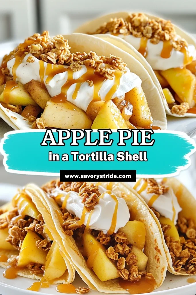 Indulge in these delicious Apple Pie Tacos, the perfect combination of comfort and fun! These Apple Dessert Tacos are a creative twist on a classic treat, featuring warm spiced apples wrapped in a tortilla. This easy apple recipe is quick to make, making it a fantastic choice for family snacks or gatherings. Top with whipped cream and caramel for ultimate caramel apple treats! Try this tortilla dessert recipe today! #ApplePieTacos #AppleDessertTacos #EasyAppleRecipe #TortillaDessertRecipe