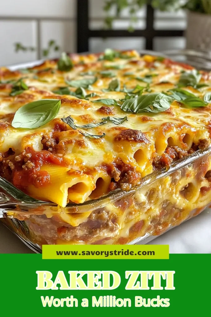 Indulge in the deliciousness of Million Dollar Baked Ziti! This easy baked ziti recipe features cheesy ziti pasta smothered in homemade marinara sauce, making it the perfect dinner for any occasion. With layers of ricotta, mozzarella, and Parmesan, your family will be begging for seconds! Try this ultimate comfort food tonight. Save this recipe for your next meal! #BakedZiti #EasyDinnerRecipes #CheesyPasta #ItalianCuisine
