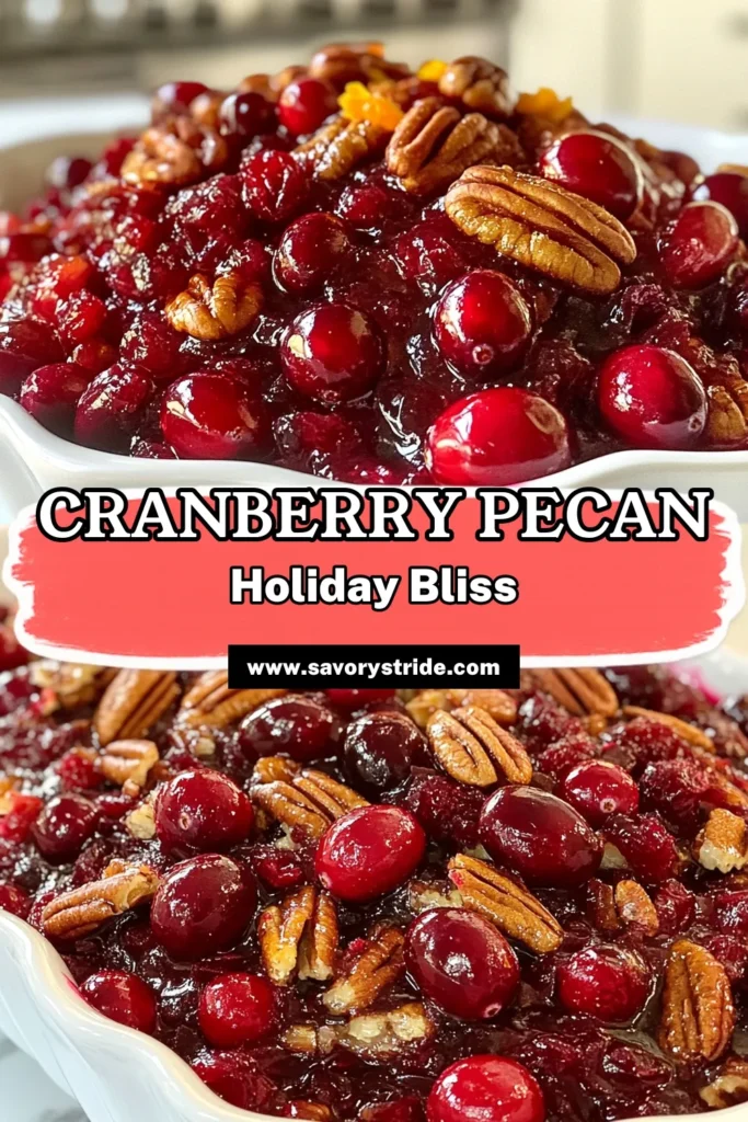 Try this delicious cranberry pecan sauce recipe for your holiday gatherings! This easy cranberry relish packs a flavorful punch and makes a perfect cranberry dessert topping for your festive meals. Homemade cranberry sauce has never been simpler, and it's sure to become a favorite in your holiday cranberry recipe collection. Save this recipe for a delightful addition to your holiday table! #CranberryPecanSauce #EasyCranberryRelish #HolidayRecipes #HomemadeCranberrySauce