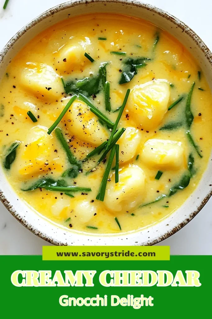 Indulge in this creamy cheddar gnocchi soup, a delightful twist on easy gnocchi recipes. Packed with flavors, this vegetarian soup recipe is perfect for chilly evenings. In just 20 minutes, you can whip up a cheesy potato gnocchi soup that will warm your soul. Enjoy quick comfort food recipes for the whole family! Click to try this irresistible dish and savor every spoonful. #GnocchiSoup #ComfortFood #VegetarianRecipes #EasyRecipes