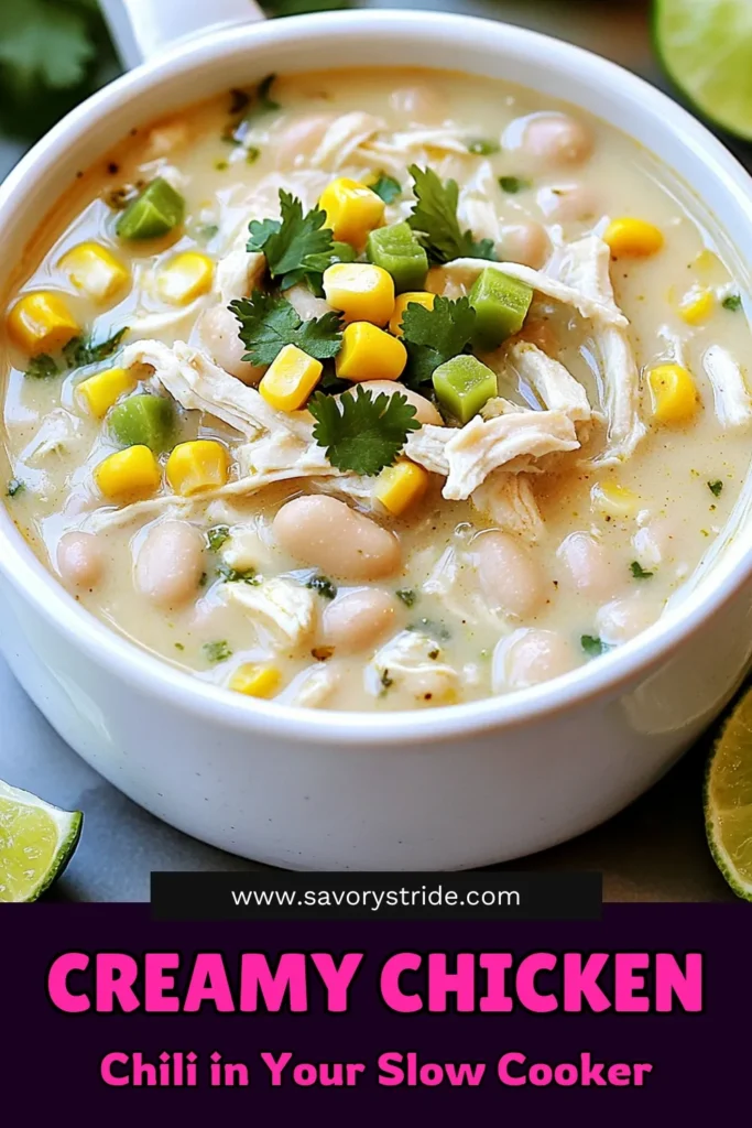 Warm up with a bowl of delicious creamy white chicken chili! This easy slow cooker recipe is packed with tender chicken, white beans, and a touch of spice, making it perfect for cozy nights. Just toss in the ingredients and let your slow cooker do the work. Ready to savor every bite? Click through to explore this recipe and impress your family at dinner tonight! #CreamyChickenChili #SlowCookerRecipes #HealthyEating #ComfortFood