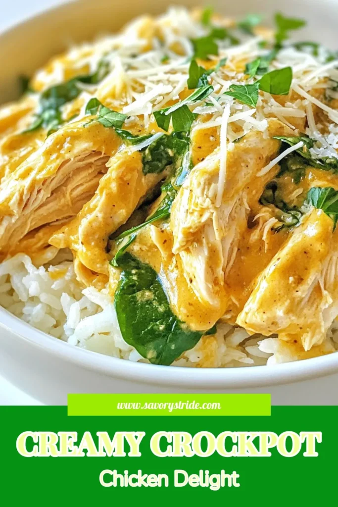Discover the ultimate comfort food with this Creamy Garlic Parmesan Crockpot Chicken recipe! Perfect for busy weeknights, this easy chicken dinner combines tender chicken breasts with a rich and creamy sauce, featuring baby spinach for a boost of flavor. Try this slow cooker chicken dish for a delightful twist on classic Crockpot chicken recipes. Save this for your next meal inspiration! #CrockpotChicken #EasyDinner #SlowCookerRecipes #CreamyChicken