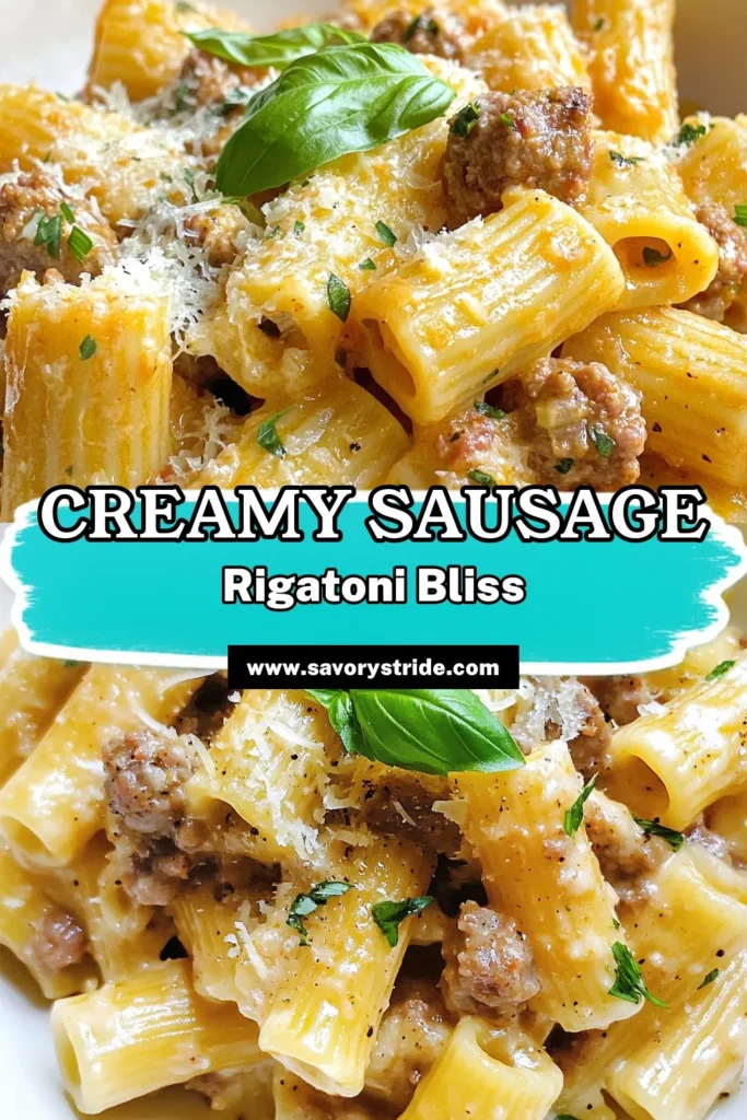 Indulge in this creamy Italian sausage rigatoni, the perfect Italian sausage pasta dish for a quick weeknight dinner. This easy rigatoni recipe combines tender pasta with a rich creamy pasta sauce, making your meal both satisfying and delicious. Ready in just 30 minutes, it's ideal for busy nights. Save this recipe for an effortless dinner idea that the whole family will love! #CreamyItalianSausageRigatoni #EasyRigatoniRecipes #ItalianSausagePasta #QuickDinnerRecipes
