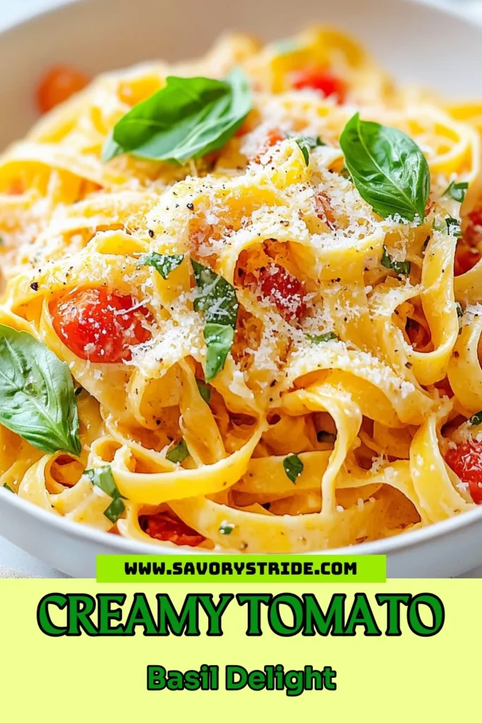 Whip up this mouthwatering creamy tomato basil pasta in just 20 minutes! This easy pasta recipe features a delicious homemade tomato cream sauce that's perfect for quick dinner ideas. It's a delightful vegetarian pasta dish your whole family will love. Prep and cook in under 30 minutes for a satisfying meal. Don't forget to save this recipe for later! #CreamyTomatoBasilPasta #EasyPastaRecipes #QuickDinnerIdeas #VegetarianPastaDishes