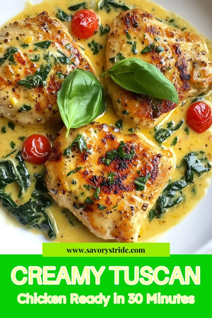 Indulge in the deliciousness of Creamy Garlic Tuscan Chicken! This Tuscan Chicken Recipe is the perfect solution for an Easy Chicken Dinner that’s bursting with flavor. Made with succulent chicken breasts, fresh spinach, and a rich Parmesan sauce, this Garlic Chicken Recipe will delight your taste buds. Ready in just 30 minutes, it’s the ideal weeknight meal. Save it for your dinner inspiration! #CreamyGarlicTuscanChicken #EasyChickenDinner #GarlicChickenRecipe #ParmesanChickenSkillet