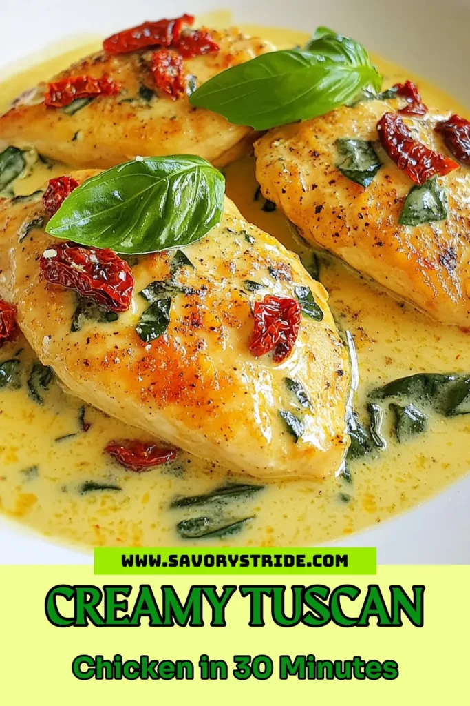 Indulge in this delicious Creamy Garlic Tuscan Chicken, the perfect Tuscan Chicken Recipe for an easy weeknight meal. Made with tender chicken, sun-dried tomatoes, and fresh spinach, this Garlic Chicken Skillet Meal is bursting with flavor. Cook this Easy Chicken Dinner Recipe in just 30 minutes and impress your family or guests. Don’t miss out, save this recipe for your next dinner adventure! #TuscanChicken #ChickenDinner #EasyRecipes #DinnerInspiration