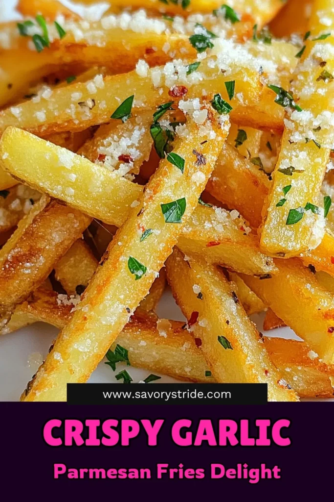 Indulge in the ultimate comfort food with these Garlic Parmesan fries! This easy recipe for crispy oven fries combines russet potatoes, flavorful garlic, and rich Parmesan cheese, making it the best French fries recipe you'll ever try. Perfect as a side dish or a tasty snack, these homemade garlic fries are a must for any Parmesan cheese recipes lover. Don't miss out—pin this delicious recipe now! #GarlicParmesanFries #CrispyOvenFries #BestFrenchFriesRecipe #HomemadeGarlicFries