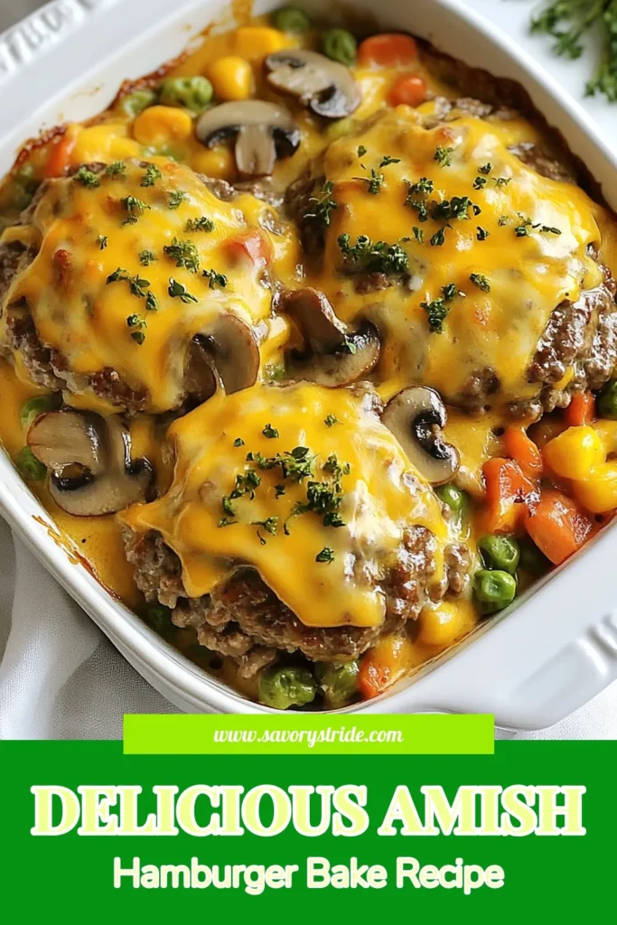 Discover the comfort of an Amish hamburger steak bake, a delicious ground beef recipe that’s perfect for family dinners. This easy casserole recipe features hamburger steak with cheddar cheese, combined with savory beef and vegetable bake for a hearty meal. With simple ingredients and straightforward steps, you can create this wholesome dish in under an hour. Save this recipe for your next family gathering! #AmishCasserole #GroundBeef #EasyDinner #ComfortFood