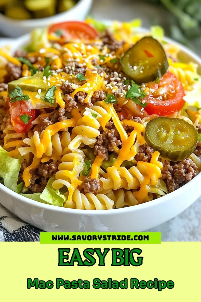 Elevate your summer gatherings with this delicious Big Mac Pasta Salad! This easy summer pasta salad combines the iconic flavors of a classic burger in a unique way. Made with rotini pasta, seasoned ground beef, and a creamy dressing, it's the perfect addition to your cookout. Discover this ground beef pasta salad recipe and impress your guests with a burger-inspired twist. Save it now for your next get-together! #BigMacPastaSalad #PastaSaladRecipes #EasySummerPastaSalad #BurgerInspiredRecipes