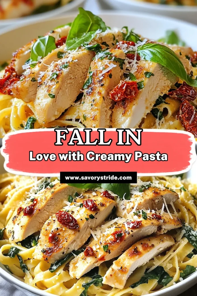 Indulge in this Marry Me Chicken Pasta, a creamy chicken fettuccine recipe perfect for a romantic dinner or an easy weeknight dinner. With tender chicken, sun-dried tomatoes, and fresh spinach smothered in a rich sauce, this dish will leave your loved ones begging for seconds! Try this delicious sun-dried tomato pasta tonight and make every meal special. Don't forget to save this recipe! #MarryMeChickenPasta #EasyDinner #PastaRecipes #ChickenDinner