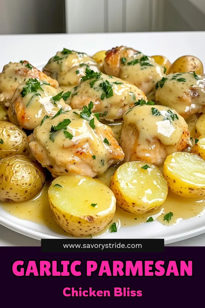 Indulge in the rich flavors of Slow Cooker Garlic Parmesan Chicken & Potatoes! This delicious recipe combines tender chicken breasts with buttery baby potatoes, all coated in a garlic Parmesan sauce that slow cooks to perfection. It's easy to make and perfect for busy weeknights. Click through for the full recipe and elevate your dinner game tonight! #SlowCookerRecipes #EasyDinner #GarlicParmesan #ComfortFood