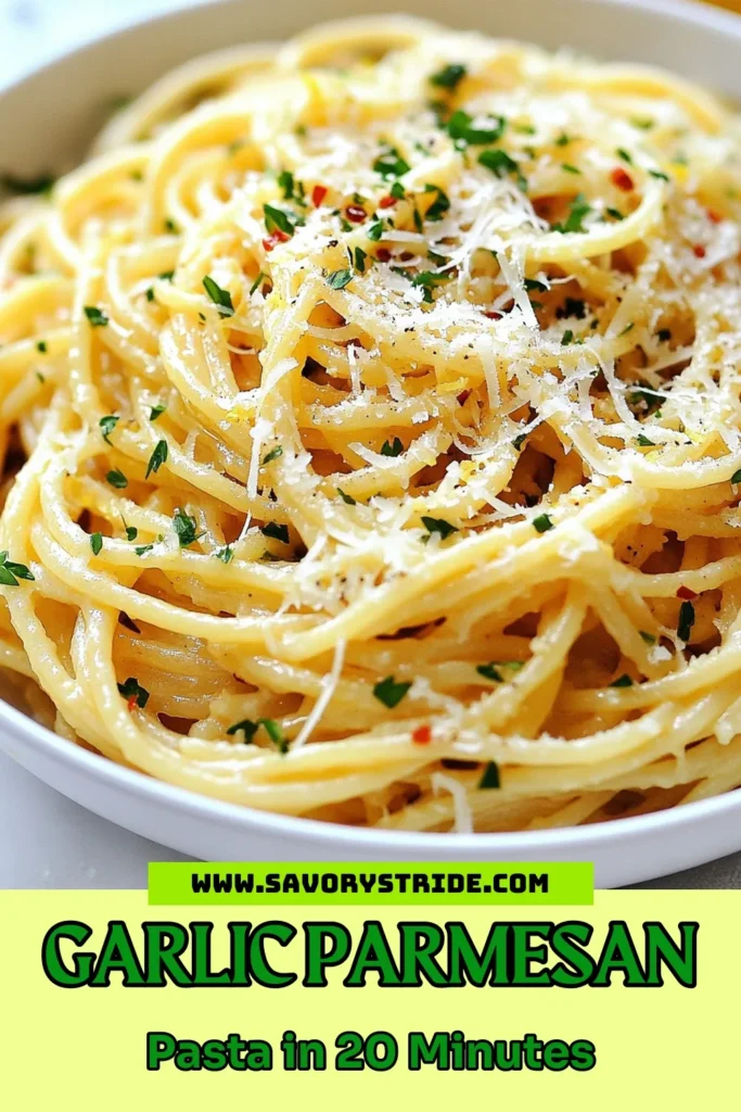 Discover the deliciousness of Garlic Parmesan Spaghetti, a quick and easy pasta recipe perfect for busy weeknights. This Garlic butter pasta is packed with flavor and can be made in just 20 minutes. Elevate your meals with this refreshing Lemon garlic spaghetti that combines simple ingredients like Parmesan and fresh herbs. Save this recipe for your next dinner and impress your family or guests! #PastaRecipes #QuickDishes #GarlicButterPasta #SpaghettiDinner