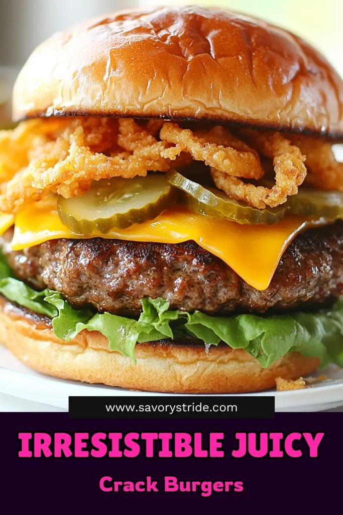 Discover the ultimate crack burgers recipe that will elevate your grilling game! This easy burger recipe combines juicy ground beef with tasty seasonings, topped with melted cheddar and crispy onions for the perfect homemade cheeseburger experience. Ideal for your next BBQ, these beef burgers with crispy onions will be a hit! Try this recipe today and impress your friends. Don't forget to save for later! #CrackBurgers #EasyBurgerRecipes #HomemadeCheeseburger #GrilledBurgerToppings