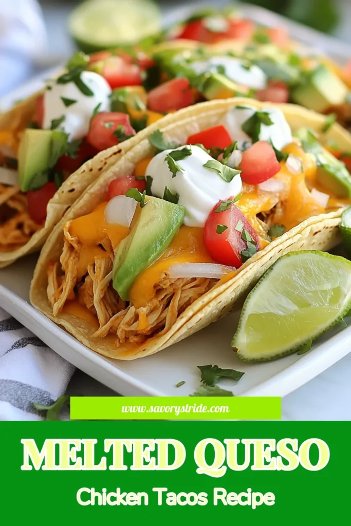 Savor the flavors of these Slow Cooker Queso Chicken Tacos! This easy taco recipe combines tender chicken simmered in a creamy queso sauce, making it the ultimate comfort food. Perfect for busy nights, these slow cooker chicken tacos are packed with flavor and topped with your favorite fresh ingredients. Elevate your taco night with this creamy chicken tacos recipe today! Save for later! #SlowCookerRecipes #ChickenTacos #EasyTacoRecipe #QuesoTacos