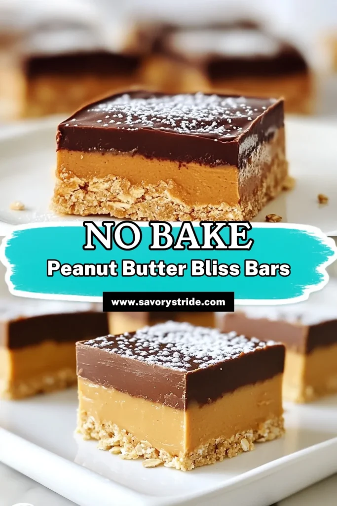 Indulge in these delicious no bake peanut butter bars that are perfect for satisfying your sweet tooth without the oven! This easy peanut butter dessert is packed with wholesome ingredients like rolled oats and dark chocolate, making it a healthy option. Enjoy these quick no bake peanut butter chocolate treats any time. Try this recipe today and enjoy a guilt-free snack! Don’t forget to save for later! #NoBakePeanutButterBars #EasyPeanutButterDessert #HealthyChocolateOatBars #QuickNoBakeRecipe