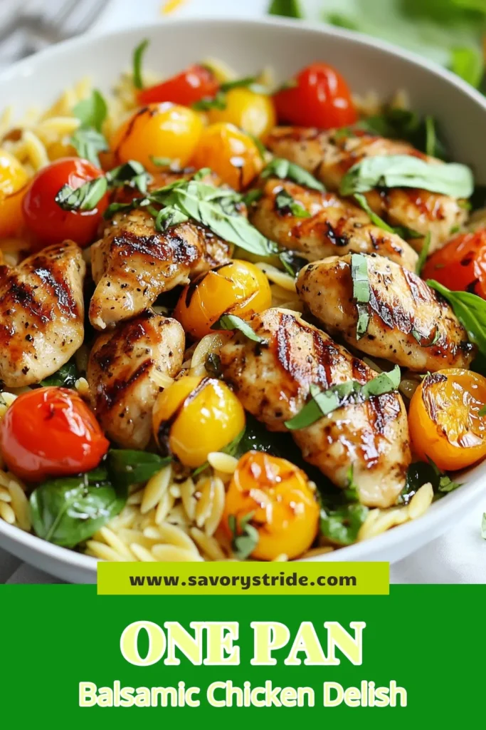 Discover a delicious balsamic chicken recipe that transforms your dinner routine with this easy chicken pasta dish. This one-pan chicken recipe features tender orzo and vibrant cherry tomatoes, making it a healthy chicken meal perfect for busy weeknights. In just 30 minutes, create a flavorful orzo skillet dinner that will impress your family. Save this recipe for your next meal and savor each bite! #balsamicchicken #orzo #easychickenpasta #onepandinner