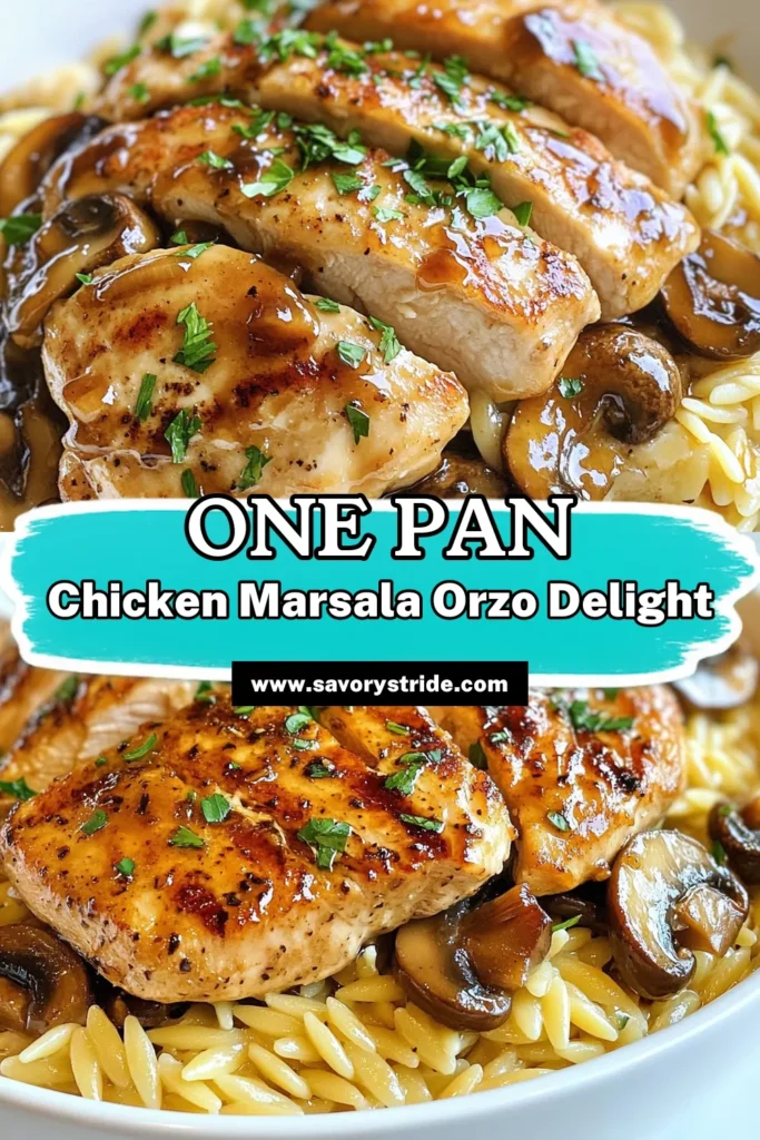 Looking for a quick chicken dinner? Try this delicious Chicken Marsala recipe featuring orzo pasta! Creamy chicken recipes never tasted so good, with tender chicken, savory mushrooms, and perfectly cooked orzo all in one skillet. This Mushroom Chicken Skillet will become a family favorite and is ready in just 30 minutes. Save this easy orzo pasta dish for your next meal! #ChickenMarsala #OrzoPastaDishes #CreamyChickenRecipes #QuickChickenDinner