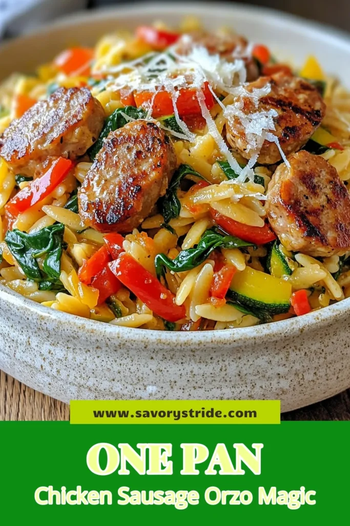 Looking for a delicious and simple meal? Try this One-Pan Chicken Sausage Recipe that combines savory chicken sausage with orzo pasta and fresh vegetables. Perfect for busy weeknights, this Chicken and Vegetable Skillet brings comfort food to your table effortlessly. In just 30 minutes, enjoy a hearty dinner with minimal cleanup. Save this Easy Dinner Recipe for a quick weeknight meal! #OnePanMeal #OrzoPastaDishes #ComfortFood #EasyDinnerRecipes