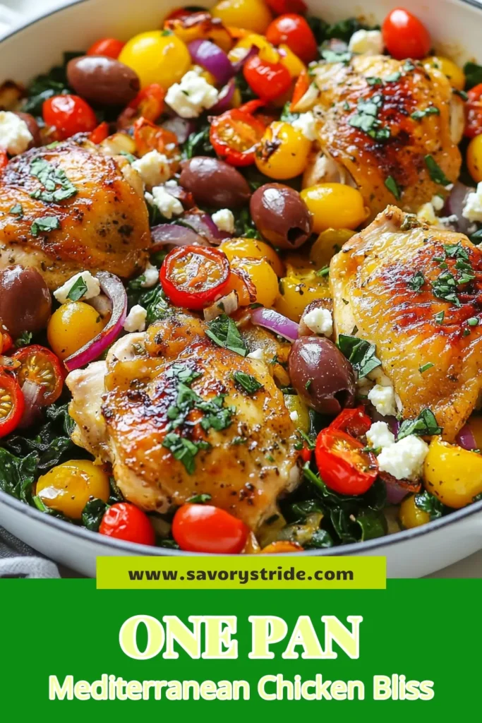 Looking for a delicious Mediterranean chicken recipe? Try this flavorful Mediterranean Chicken Skillet featuring succulent skillet chicken thighs, olives, and feta for a healthy Mediterranean dinner in just 30 minutes! This one-pan chicken dish is perfect for busy weeknights and packed with vibrant veggies. Don't miss out—save this recipe for a mouthwatering chicken with olives and feta you’ll want to make again and again! #MediterraneanChicken #HealthyDinner #OnePanMeals #ChickenRecipes