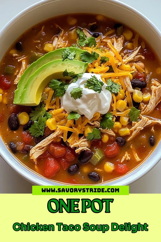 Discover the ultimate comfort food with this easy chicken taco soup! This quick taco soup recipe combines tender chicken, nutritious beans, and flavorful spices, making it a healthy chicken soup option for any night of the week. Perfectly seasoned with taco goodness, each bowl is a cozy delight topped with your favorites. Try this easy chicken taco soup today and enjoy a delicious meal in just 40 minutes! Save this recipe for later! #ChickenTacoSoup #HealthySoup #TacoSoupWithBeans #QuickTacoSoup