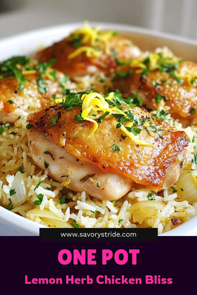 Looking for a delicious and easy meal? Try this One Pot Lemon Herb Chicken & Rice recipe! Perfectly seasoned chicken thighs simmered with fragrant jasmine rice, zesty lemon, and herbs create a comforting dish that's ready in just 40 minutes. It's hassle-free and full of flavor—ideal for busy weeknights! Click through for the full recipe and elevate your dinner game tonight! #OnePotMeals #ChickenRecipes #EasyDinners #ComfortFood