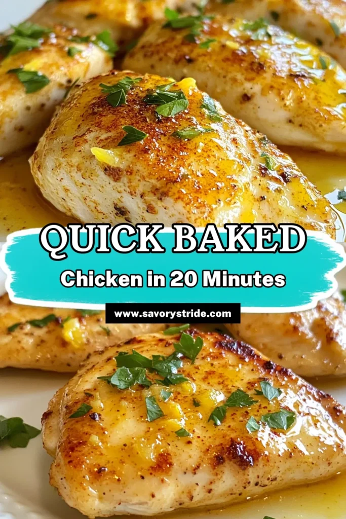 Looking for a quick chicken dinner? Try this easy baked chicken breast recipe featuring zesty lemon garlic chicken! It's a healthy chicken recipe that's ready in just 25 minutes, making it perfect for busy nights. With minimal ingredients and maximum flavor, your family will love this delicious dish. Save this quick baked chicken recipe for a satisfying meal tonight! #HealthyRecipes #QuickDinner #BakedChicken #ChickenDinner