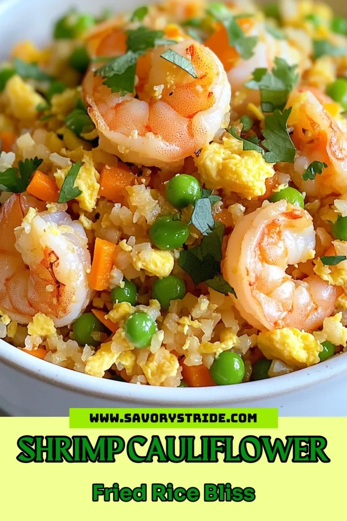 Savor the delicious flavors of this shrimp cauliflower fried rice! This healthy cauliflower fried rice recipe is perfect for those looking for low carb fried rice options. Loaded with shrimp and vibrant vegetables, it’s a quick shrimp and vegetable stir fry that your family will love. Ready in just 20 minutes, it's a nutritious meal for any night. Try it now and enjoy a tasty, guilt-free dish! Don't forget to save for later! #HealthyEating #CauliflowerFriedRice #LowCarbRecipes #ShrimpRecipes