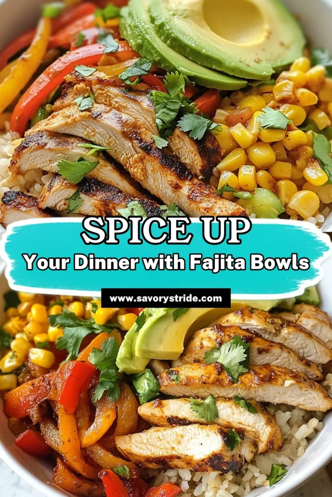 Looking for an Easy Chicken Dinner Recipe? Try these Chicken Fajita Rice Bowls! Packed with sliced chicken, vibrant bell peppers, and topped with creamy avocado, this Healthy Rice Bowl is perfect for a quick meal. This Chicken and Vegetable Skillet Recipe is not just delicious but also nutritious. Enjoy a Quick Fajita Bowl with Avocado that your whole family will love! Save this recipe for your next dinner idea! #ChickenFajitaRiceBowls #HealthyRecipes #QuickDinner #MealPrep