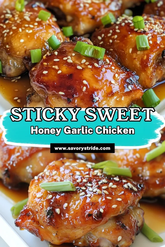 Discover the perfect savory chicken recipe with these honey garlic chicken thighs. Easy to make, this baked chicken thighs dish is marinated in a delicious blend of honey, soy sauce, and garlic. Enjoy an Asian-inspired chicken recipe that’s ideal for a quick weeknight dinner. Ready in just 45 minutes, it's sure to impress! Try it today for a mouthwatering meal your family will love. Save this recipe now! #HoneyGarlicChicken #EasyDinner #ChickenThighs #AsianRecipe
