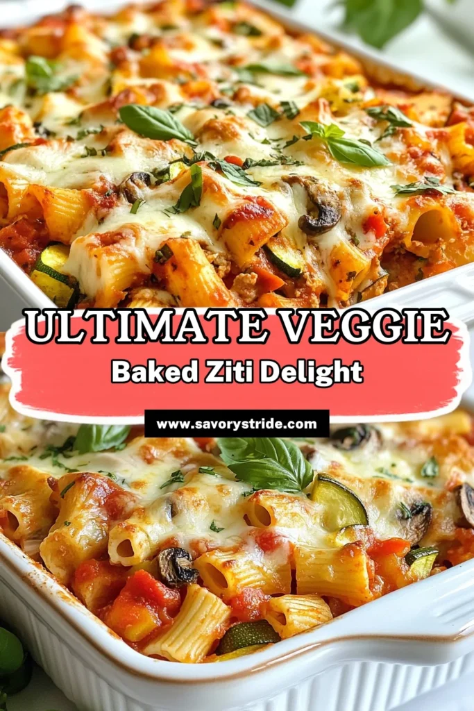 Experience the ultimate comfort food with this loaded veggie baked ziti! This vegetarian baked ziti recipe is packed with fresh vegetables and smothered in marinara sauce, making it a delicious cheesy vegetable pasta bake that everyone will love. Perfect for a family dinner, this easy baked ziti with vegetables is sure to be a hit. Save this recipe for a tasty weeknight meal! #LoadedVeggieBakedZiti #VegetarianBakedZiti #PastaBake #EasyRecipes