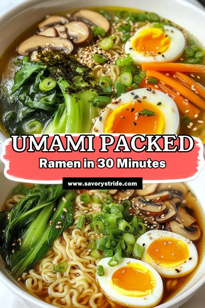 Savor the rich flavors of this homemade ramen recipe that brings umami to your kitchen! This easy ramen broth combines fresh ramen noodles with vegetables like baby bok choy and shiitake mushrooms for a wholesome meal. Top it off with soft-boiled eggs and a hint of miso ramen soup for that authentic taste. Perfect for a cozy night in! Try this delicious ramen today! #homemaderamen #ramennoodles #miso #umami