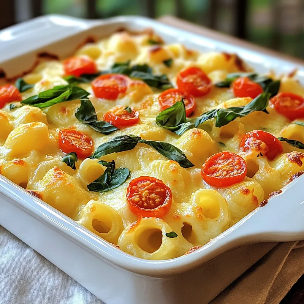 - 12 oz pasta (fusilli or penne) - 1 package (5.2 oz) Boursin cheese (garlic and herb) - 1 cup cherry tomatoes, halved - 1 cup baby spinach - 1 cup vegetable broth - ½ cup heavy cream - ½ cup grated Parmesan cheese - 2 tablespoons olive oil - Salt and pepper to taste - Fresh basil for garnish When making Baked Boursin Pasta, you want the best flavors. Start with your pasta. I love fusilli or penne. These shapes hold sauce well. You need 12 ounces for a perfect serving. Next, grab a package of Boursin cheese. The garlic and herb flavor is key. This 5.2-ounce package adds a creamy touch that makes the dish shine. Cherry tomatoes are your next ingredient. Halve one cup of these juicy gems. They bring sweetness and color. You also need baby spinach. I use one cup. It wilts down nicely and adds nutrition. For a creamy base, use one cup of vegetable broth and ½ cup of heavy cream. They blend well with the cheese. Grated Parmesan cheese adds depth. Use half a cup for a nice finish. Don’t forget olive oil! You’ll need two tablespoons. It helps to sauté and adds flavor. Finally, season with salt and pepper. Fresh basil makes a lovely garnish. It adds a pop of color and freshness. These ingredients combine to create a simple and flavorful delight. {{ingredient_image_1}} - Preheat the oven to 375°F (190°C). - Cook 12 oz of pasta in salted boiling water until al dente. - Heat 2 tablespoons of olive oil in a large oven-safe skillet over medium heat. - Add 3 cloves of minced garlic and sauté until fragrant, about 1 minute. - Add 1 cup of halved cherry tomatoes and cook until softened, about 2-3 minutes. - Stir in 1 cup of baby spinach and cook until wilted, about 2 minutes. - In a bowl, mix 1 package of Boursin cheese, 1 cup of vegetable broth, ½ cup of heavy cream, and ½ cup of grated Parmesan cheese until smooth. - Combine the cooked pasta with the vegetable mix and Boursin mixture in the skillet. - Season with salt and pepper to taste before baking. - Bake for 20-25 minutes until bubbly and golden. - Let cool slightly, then garnish with fresh basil before serving. To get the best texture with your pasta, cook it until it is al dente. This means it should be firm but not hard. If you overcook it, the pasta will become mushy when baked. Fusilli or penne are great choices, as they hold sauce well. When choosing Boursin cheese, I suggest the garlic and herb flavor. Its rich taste adds depth to the dish. You can also try the pepper flavor for a little heat. Sautéing the garlic and tomatoes brings out their natural flavors. Cook them until the tomatoes soften, about 2-3 minutes. Baking the pasta allows the cheese to melt and creates a creamy sauce. For even cooking of vegetables, cut them into similar sizes. This way, they cook at the same rate. Add spinach last, as it wilts quickly. For garnishing, fresh basil adds color and a burst of flavor. Simply tear the leaves and sprinkle them on top before serving. Serve your Baked Boursin Pasta with a side salad or garlic bread. A light, crisp salad balances the dish nicely. Garlic bread is perfect for soaking up extra sauce. Pro Tips Choose the Right Pasta: Fusilli or penne are great choices as their shapes hold onto the creamy sauce better, ensuring every bite is delicious. Customize Your Veggies: Feel free to add or substitute other vegetables like zucchini or bell peppers for added flavor and nutrition. Mix Before Baking: Ensure the pasta is well-coated with the Boursin mixture before baking for a more even flavor throughout the dish. Let It Rest: Allow the pasta to cool slightly after baking; this helps the sauce thicken up a bit and makes for easier serving. {{image_2}} You can try different Boursin flavors for fun twists. The shallot and chive or pepper flavors both work well. If you want some veggies, toss in bell peppers, zucchini, or mushrooms. These swaps add color and nutrients to your meal. For a vegan version, use a plant-based cream and cheese. Many brands offer great dairy-free options. You can also choose gluten-free pasta. Rice or chickpea pasta are excellent choices that keep the dish tasty. Want more flavor? Add red pepper flakes or Italian herbs like oregano. They give your dish a nice kick. You can also mix in cooked chicken or shrimp for extra protein. This turns your pasta into a complete meal that satisfies. To store uneaten Baked Boursin Pasta, allow it to cool first. Place leftovers in an airtight container. Keep it in the fridge for up to three days. When you reheat, do so slowly. Use the oven or microwave to warm it up. If using the oven, cover the dish with foil. This keeps the pasta moist. If using the microwave, heat in short bursts to avoid drying it out. Yes, you can freeze Baked Boursin Pasta. Here’s how: 1. Cool Completely: Wait until the pasta is at room temperature. 2. Portion It: Divide into single servings or keep it whole. 3. Use Freezer Bags: Place in freezer-safe bags or containers. Squeeze out as much air as you can. 4. Label and Date: Mark the bags with the date and contents. 5. Freeze: Store in the freezer for up to three months. To thaw, move it to the fridge overnight. Reheat as mentioned before, ensuring it warms evenly. Enjoy your pasta just as delicious as the first time! Yes, you can swap Boursin cheese for other creamy cheeses. Cream cheese or goat cheese work well. You might also try ricotta for a milder taste. Each cheese adds a unique flavor and texture. Feel free to experiment with your favorites. To add some heat, consider using red pepper flakes. Mix a teaspoon into the Boursin cheese blend. You can also add fresh jalapeños or hot sauce. These options can give your pasta a nice kick. Adjust the spice to match your taste. Salads complement this dish nicely. A simple arugula salad adds freshness. You can also serve it with garlic bread for a hearty touch. Both options balance the creamy pasta well. Enjoy your meal with these tasty sides! In this blog post, we explored how to create a delicious Baked Boursin Pasta. We covered key ingredients, like Boursin cheese, cherry tomatoes, and baby spinach. You learned step-by-step instructions for preparation and baking. I shared tips for perfect texture and presentation. Remember, you can easily customize this dish with different ingredients or spices. Enjoy your cooking and savor each bite of this creamy pasta delight!