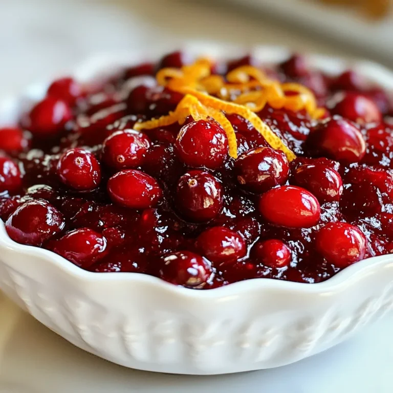 To make Minute Maple Cranberry Sauce, you need a few simple items. Here’s the list of ingredients: - 12 oz fresh cranberries - 1 cup maple syrup - 1/2 cup orange juice - Zest of 1 orange - 1/2 teaspoon cinnamon - 1/4 teaspoon nutmeg - Pinch of salt Fresh cranberries are the star of this sauce. They add a bright, tart flavor. Maple syrup gives the sauce a sweet touch. Orange juice adds a nice citrus note. The zest of the orange brings out even more flavor. Cinnamon and nutmeg add warmth, and the pinch of salt balances everything. This mix makes a sauce that is both sweet and tart. It pairs well with meats and can sweeten up any meal. These ingredients work together to give you a tasty sauce in no time. You can easily find them in your local grocery store. Now that you have your ingredients ready, you can move on to the next steps. Happy cooking! {{ingredient_image_1}} 1. Rinse the cranberries under cold water. Pick out any that are soft or damaged. This step ensures you only use the best berries for your sauce. 2. In a medium saucepan, combine 12 oz of fresh cranberries, 1 cup of maple syrup, and 1/2 cup of orange juice. Use medium heat to slowly warm the mix. This helps the flavors blend. 3. Bring the mixture to a gentle boil. Stir occasionally to keep the cranberries from sticking. This will help them cook evenly and release their juices. 4. Once boiling, reduce the heat to low. Add the zest of 1 orange, 1/2 teaspoon of cinnamon, 1/4 teaspoon of nutmeg, and a pinch of salt. These spices enhance the flavor of the sauce. 5. Cook for about 5-10 minutes. Watch the cranberries closely as they burst. The sauce should thicken to your liking. Stir now and then to prevent it from sticking. 6. Remove the saucepan from the heat. Let the sauce cool slightly. It will continue to thicken as it cools. 7. If you want a smooth texture, blend the sauce carefully. Use an immersion blender until you reach your desired consistency. 8. Transfer the sauce to a serving dish. Allow it to cool completely before serving. This step lets the flavors develop fully. - How to avoid burning the sauce Keep the heat medium. Stir often, especially as it thickens. If it starts to stick, lower the heat. - Achieving desired thickness Cook for 5-10 minutes. The longer you cook, the thicker it gets. You can also blend it for a smoother texture later. - Best practices for blending Use an immersion blender for easy blending. Blend carefully to avoid splatters. Stop when it reaches your preferred smoothness. - Ideal pairings with dishes This sauce pairs well with turkey, pork, or even pancakes. It adds a sweet touch to savory meals. - Garnishing options Consider adding orange slices or whole berries on top. A sprinkle of cinnamon gives it a nice look too. - Storage and reheating tips Store in an airtight container in the fridge. To reheat, warm gently on the stove or in the microwave. Stir well before serving. Pro Tips Freshness Matters: Always use fresh cranberries for the best flavor and texture. Check for any that are damaged before cooking. Adjust Sweetness: If you prefer a less sweet sauce, reduce the amount of maple syrup or add a splash of vinegar for balance. Thicker Sauce: To achieve a thicker sauce, allow it to simmer longer or mash some of the cranberries with a fork as it cooks. Flavor Enhancements: Experiment with additional spices like cloves or ginger for a unique twist on traditional cranberry sauce. {{image_2}} You can make Minute Maple Cranberry Sauce even better with some fun twists. - Adding nuts or berries: Chopped walnuts or pecans add crunch. Fresh blueberries or raspberries can add a nice pop of color. Just stir them in before serving. - Substitutes for maple syrup: If you want a different taste, try honey or agave syrup. Both work well and give a sweet touch. - Alternative spices and flavors: You can mix in ginger for a spicy zing. Vanilla extract can also add a sweet aroma. Experiment to find your favorite blend. You can easily adapt this recipe to fit your needs. - Vegan-friendly adjustments: This recipe is already vegan if you use maple syrup. Just make sure all your ingredients are plant-based. - Sugar-free alternatives: For a sugar-free sauce, use a sugar substitute like stevia or monk fruit. This keeps the flavor while cutting out sugar. Feel free to play around with these options. Making this sauce your own is part of the fun! To keep your Minute Maple Cranberry Sauce fresh, use a glass jar or a plastic container. Glass jars seal tightly and keep flavors intact. If you use plastic, make sure it is food-safe. Always allow the sauce to cool down before storing. This helps prevent condensation in the container. Place the container in the fridge. Ensure the lid is on snugly to keep out air. This prevents the sauce from drying out or absorbing other smells. Your cranberry sauce lasts up to two weeks in the fridge. This makes it great for meal prep or holiday feasts. If you want to keep it longer, consider freezing it. You can freeze cranberry sauce for up to six months. Just pour it into a freezer-safe container, leaving some space at the top. The sauce will expand as it freezes. When you're ready to use it, thaw it overnight in the fridge. Then, give it a good stir before serving. Can I use frozen cranberries? Yes, you can use frozen cranberries. Just thaw them first. Frozen cranberries may cook faster, so watch the sauce closely. Can I make this sauce ahead of time? Absolutely! This sauce tastes great when made a day or two in advance. Just store it in the fridge in a tight container. How do I serve cranberry sauce? You can serve cranberry sauce chilled or at room temperature. It pairs well with turkey, ham, or even on a cheese platter. Is this recipe suitable for canning? This recipe is not meant for canning. The sauce does not have enough acidity for safe canning methods. Enjoy it fresh! Making homemade cranberry sauce is simple and fun. You learn how to choose fresh cranberries and blend them with tasty ingredients like maple syrup and spices. The step-by-step guide helps you cook the sauce just right. You also get helpful tips for serving and storing it well. In the end, this flavorful sauce can brighten any meal. Try new variations or adjust it to fit your needs. With practice, you’ll impress everyone with your homemade cranberry sauce! Enjoy the process and share with friends and family.